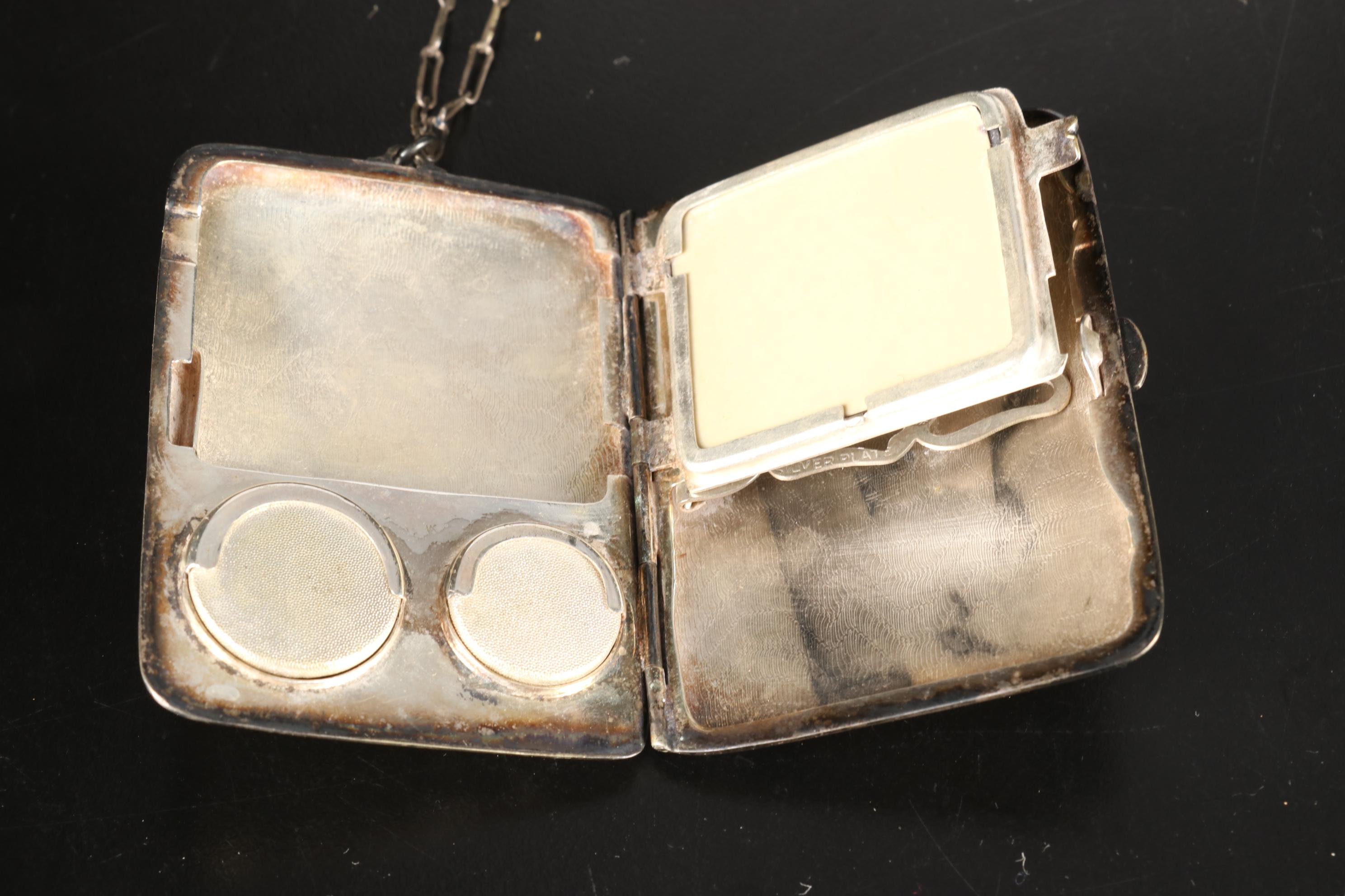 Silver Plate JThS Hand Mirror, Vanity Brush, Silver Chain Link Purse, & More