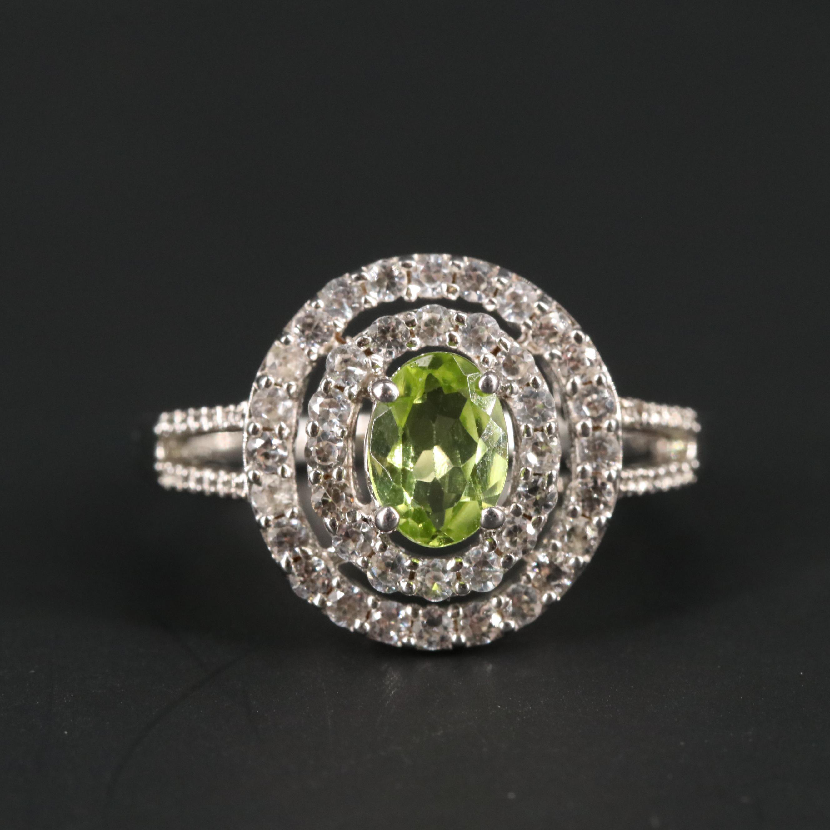 Sterling Silver Peridot and Sapphire Ring