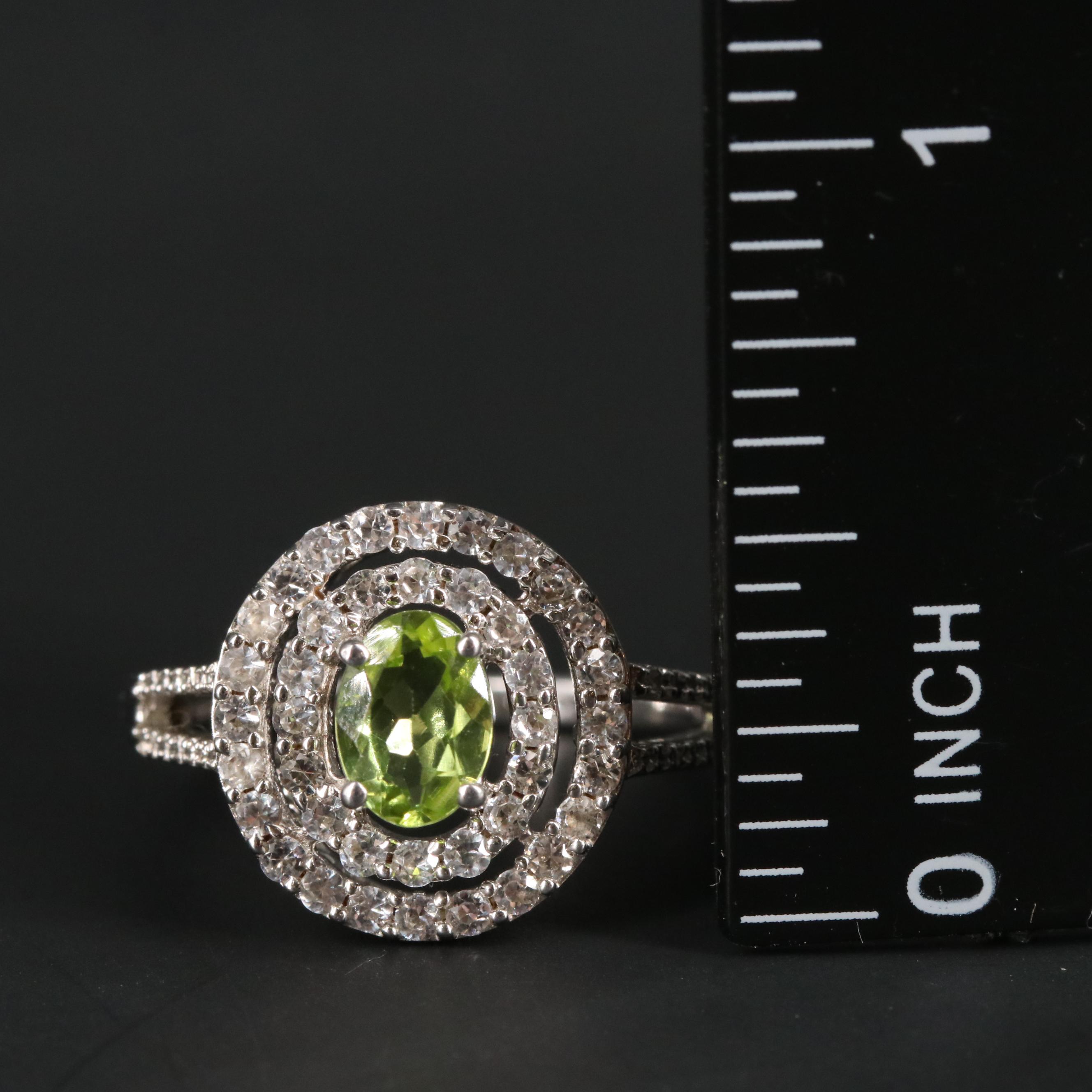 Sterling Silver Peridot and Sapphire Ring