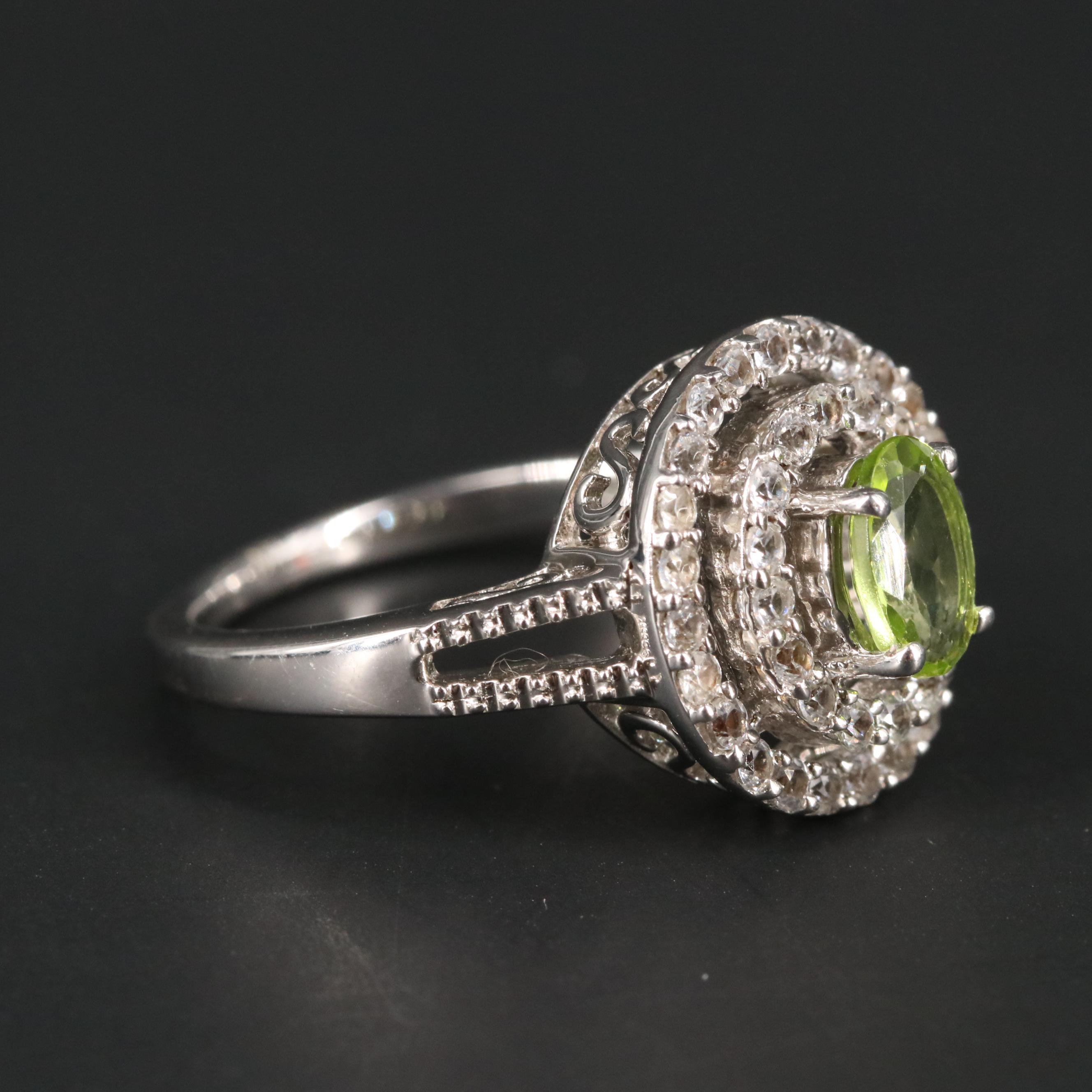 Sterling Silver Peridot and Sapphire Ring