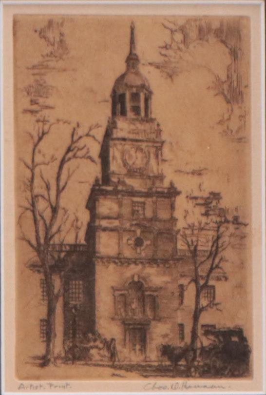 Charles D. Hannan Etching of Cathedral, Mid-20th Century