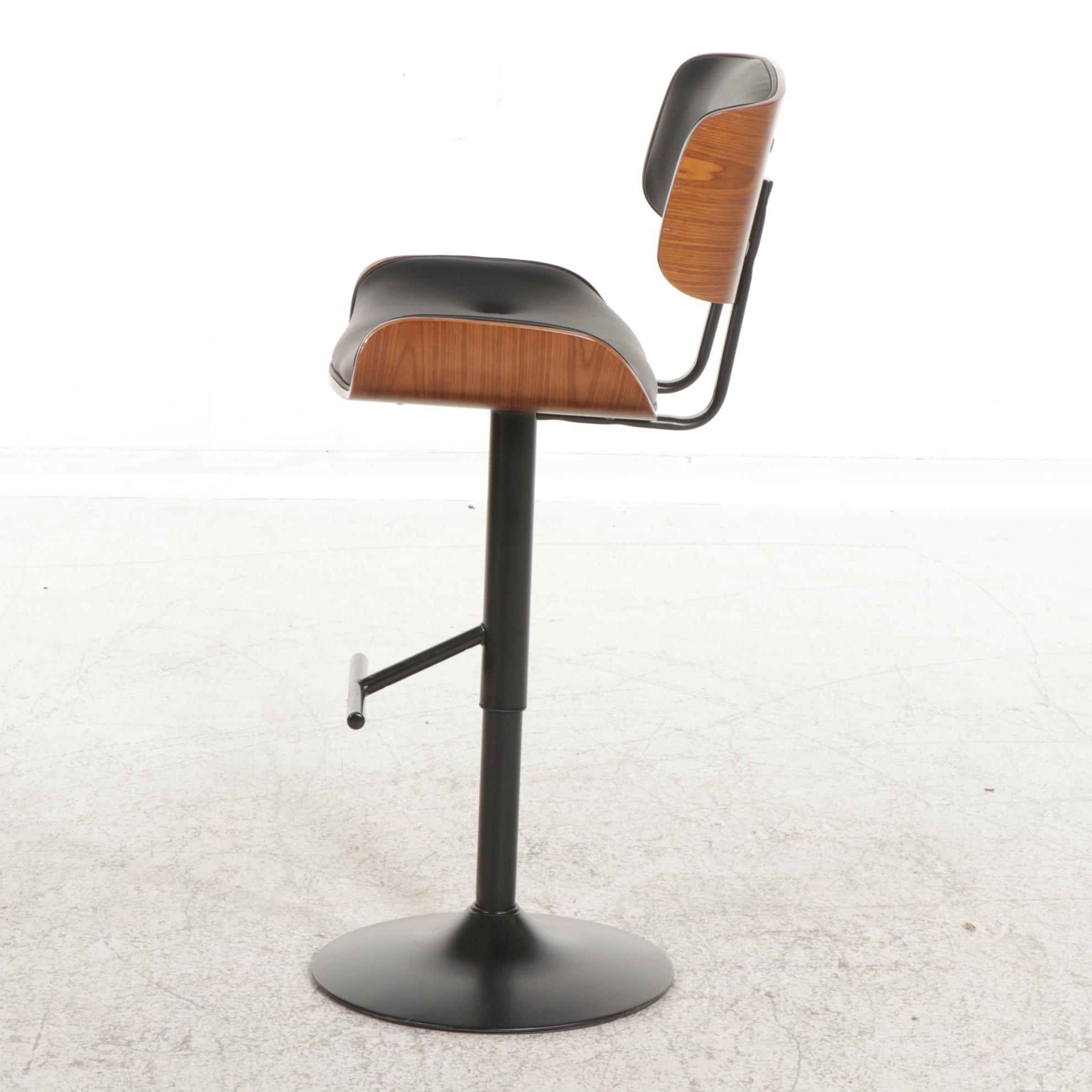 Lumisource "Lombardi" Black Vinyl and Molded Shell Adjustable Barstool