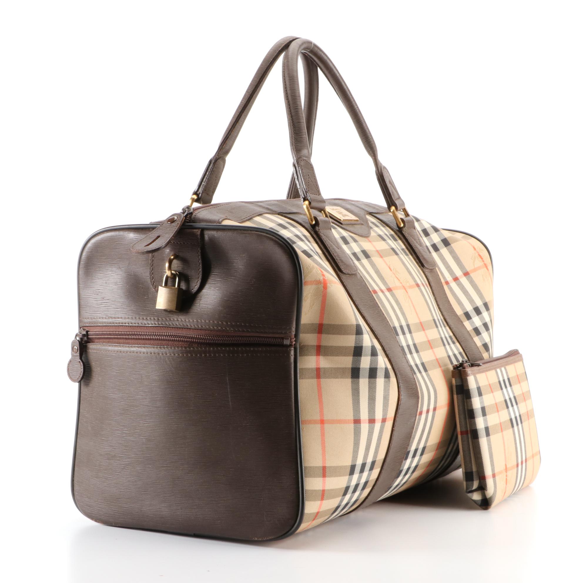 Burberrys Medium Travel Bag and Zip Pouch in Haymarket Check Gabardine/Leather