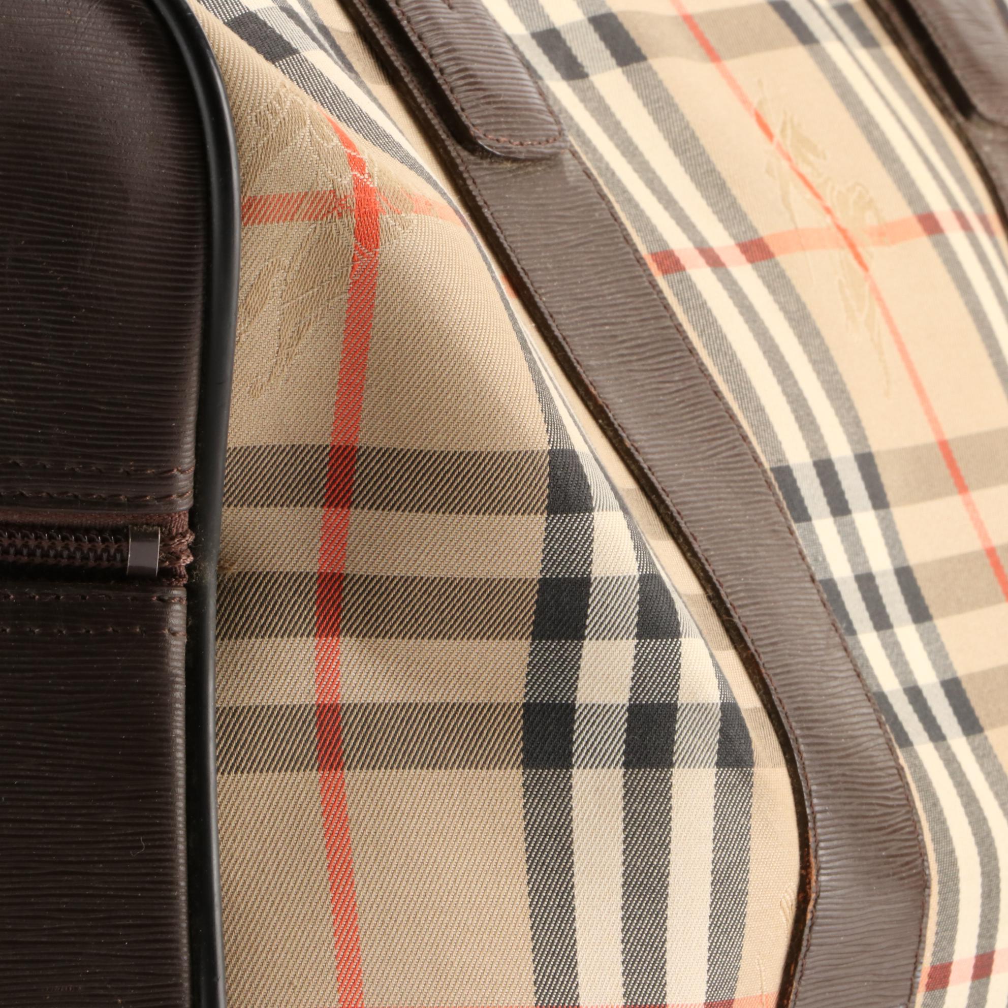 Burberrys Medium Travel Bag and Zip Pouch in Haymarket Check Gabardine/Leather