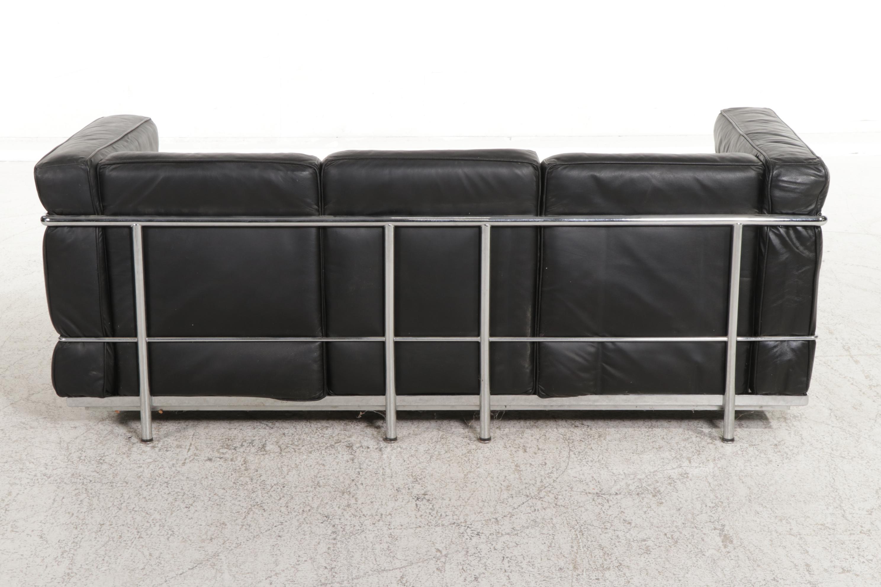 Modernist Chrome and Leather-Upholstered Sofa After Le Corbusier