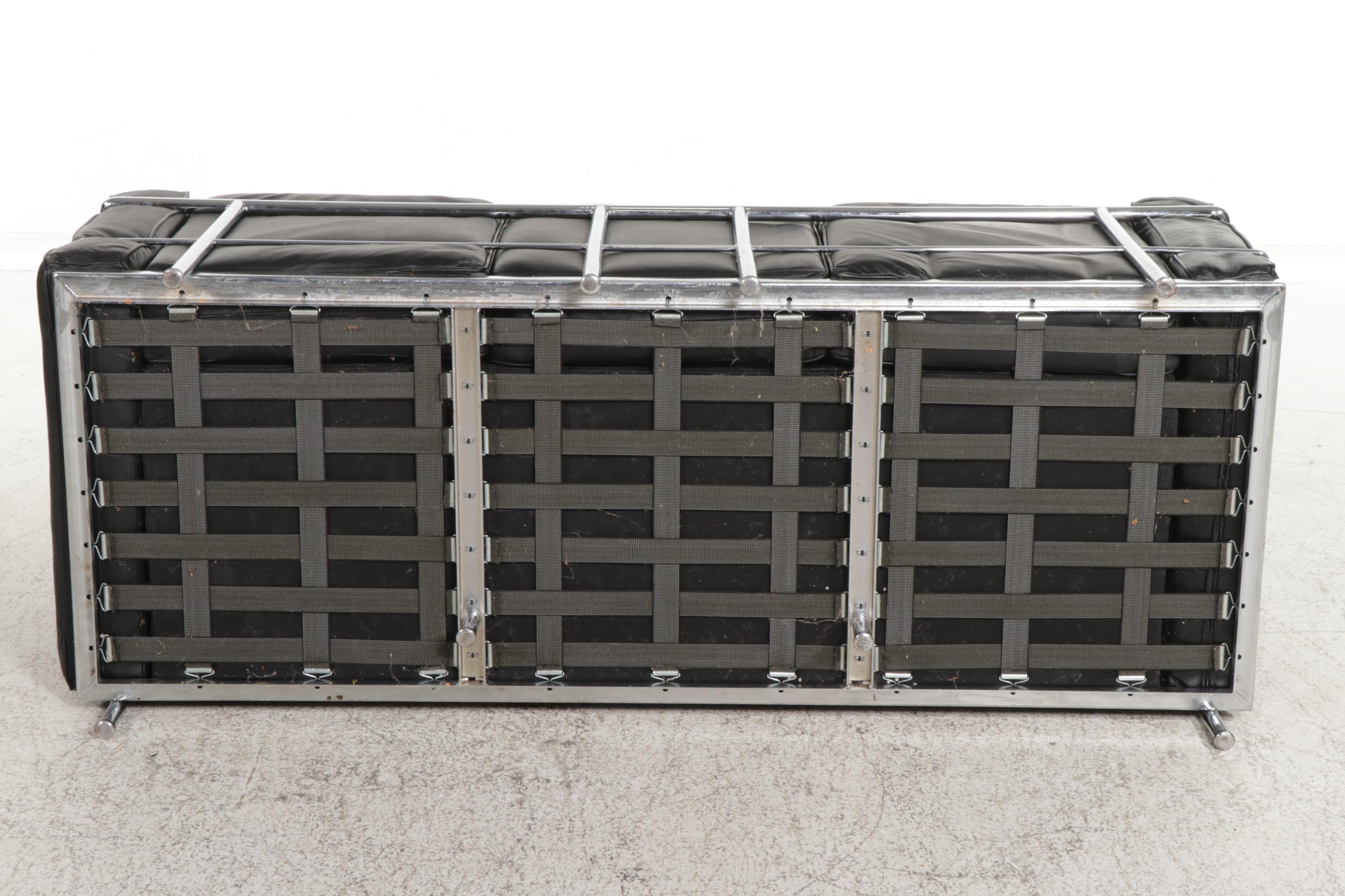 Modernist Chrome and Leather-Upholstered Sofa After Le Corbusier