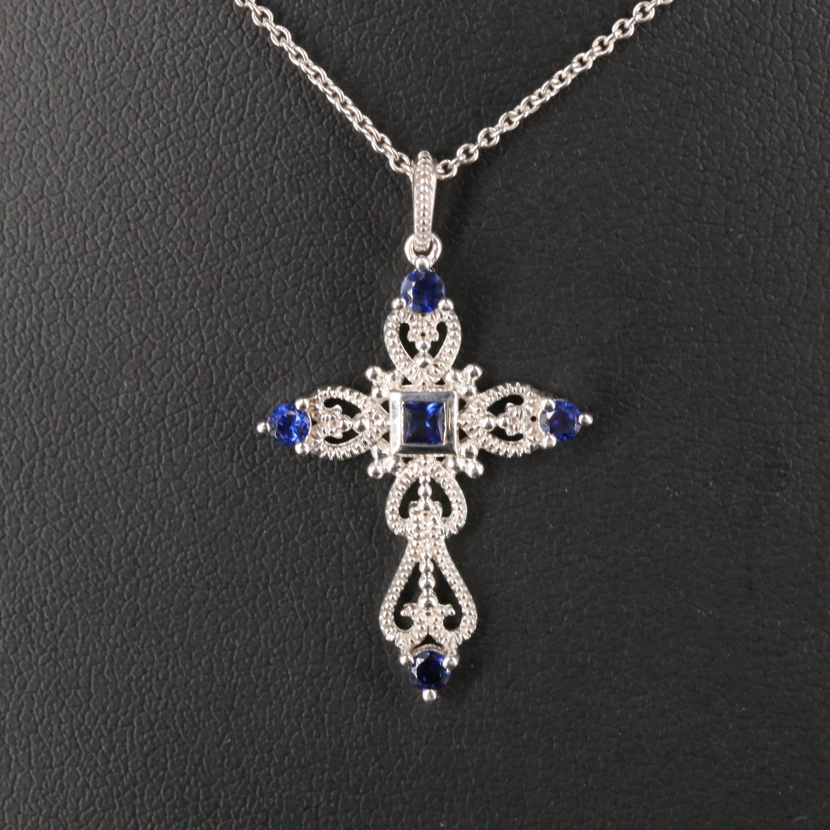 Sterling Silver Sapphire Cross Necklace