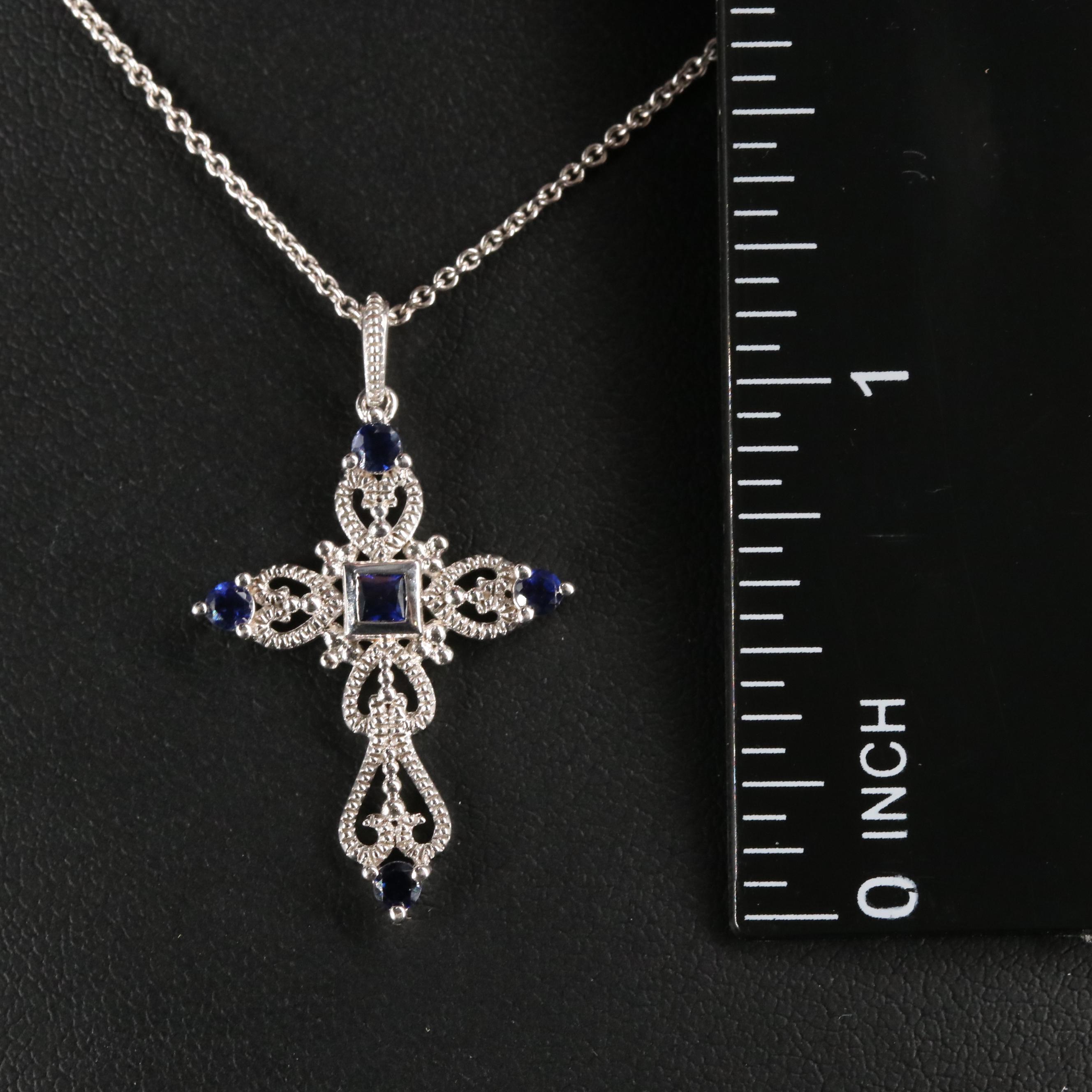 Sterling Silver Sapphire Cross Necklace