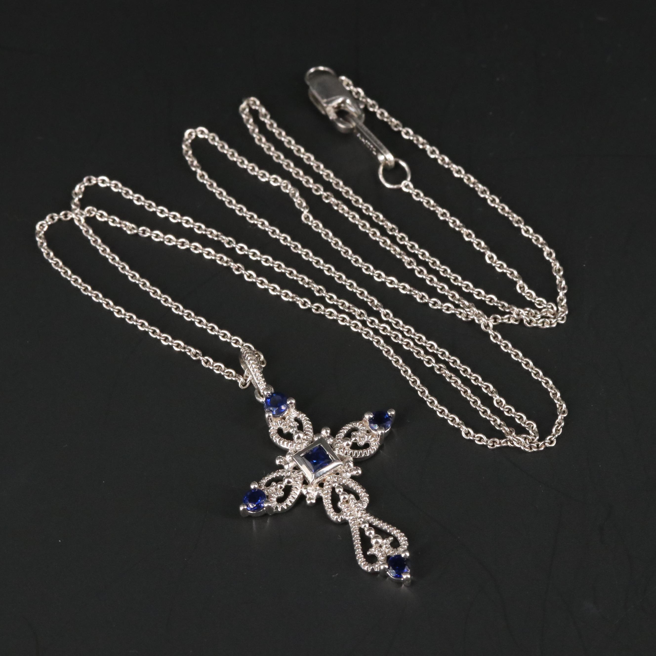 Sterling Silver Sapphire Cross Necklace