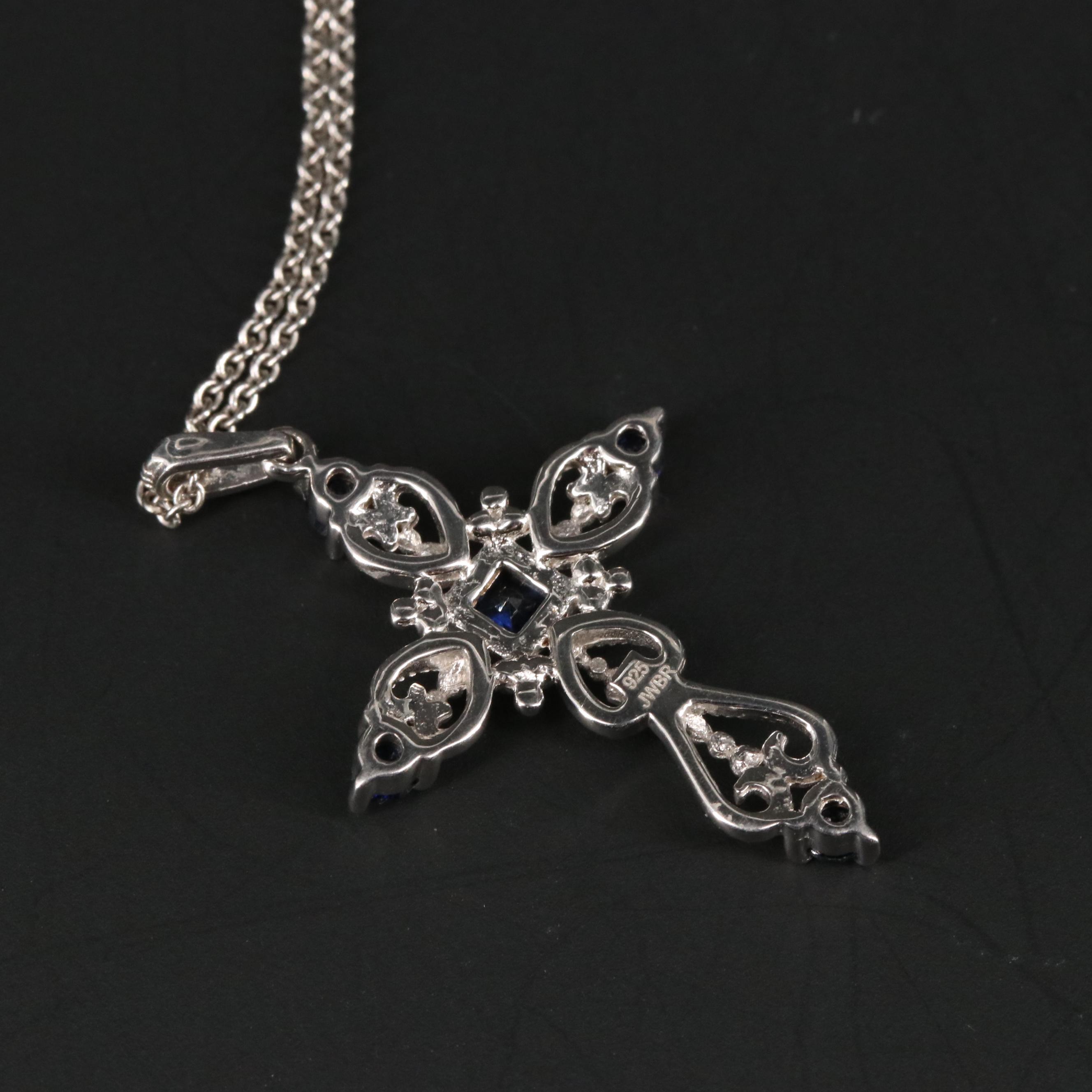 Sterling Silver Sapphire Cross Necklace