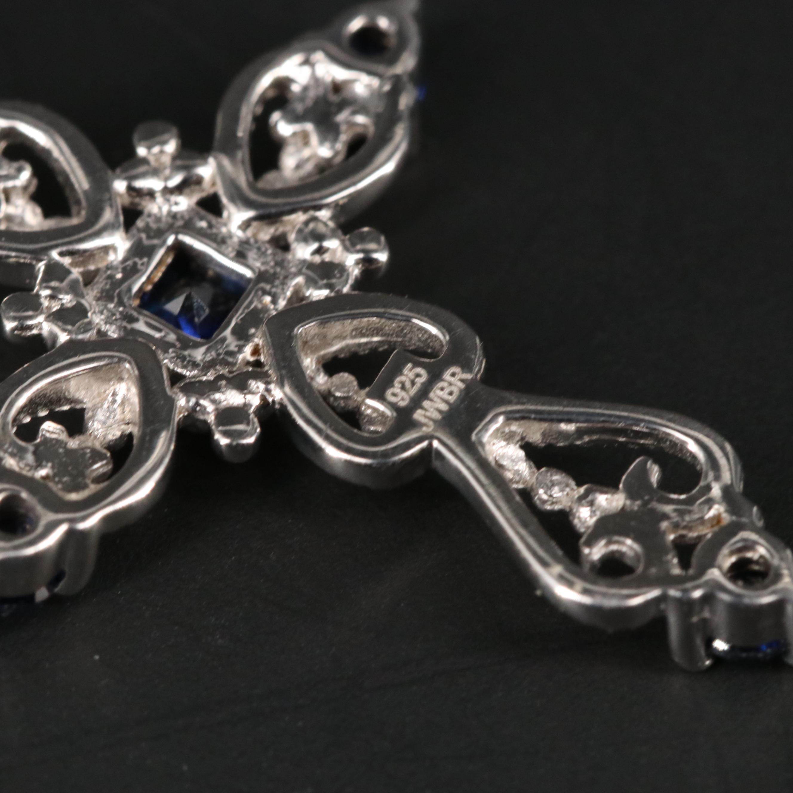 Sterling Silver Sapphire Cross Necklace