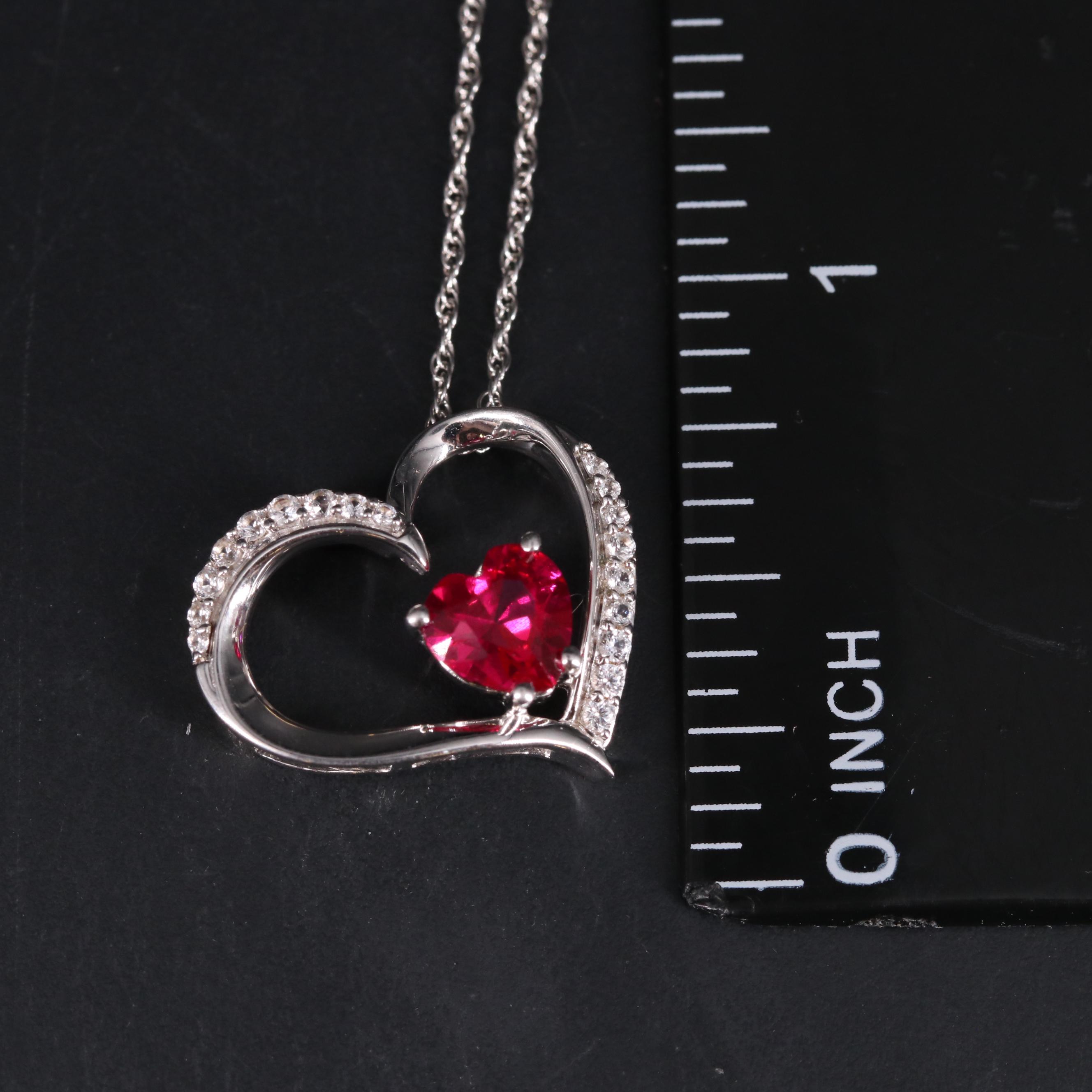 Sterling Silver Ruby and White Sapphire Heart Necklace