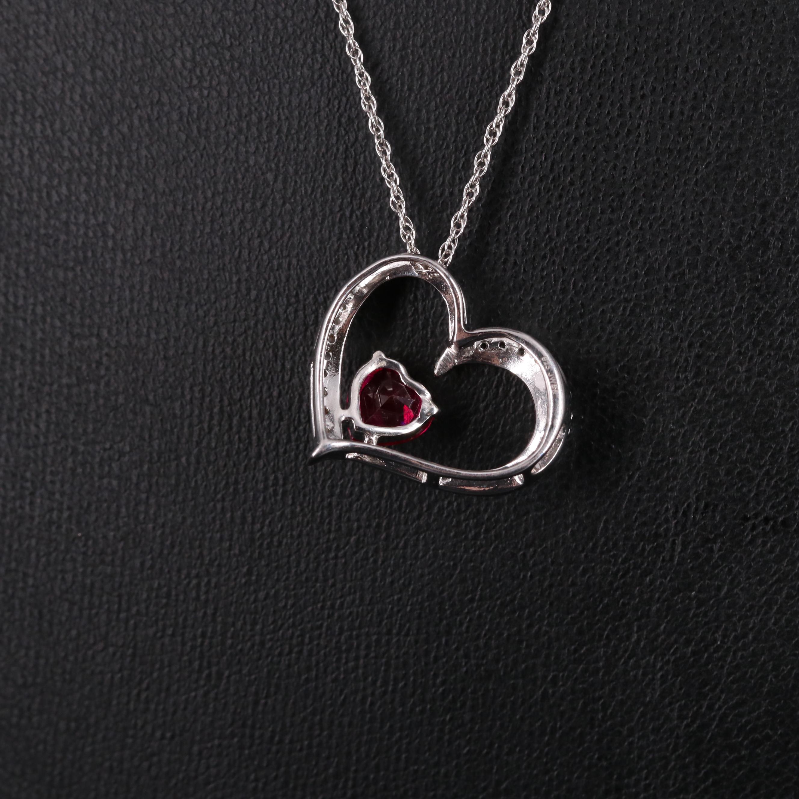 Sterling Silver Ruby and White Sapphire Heart Necklace