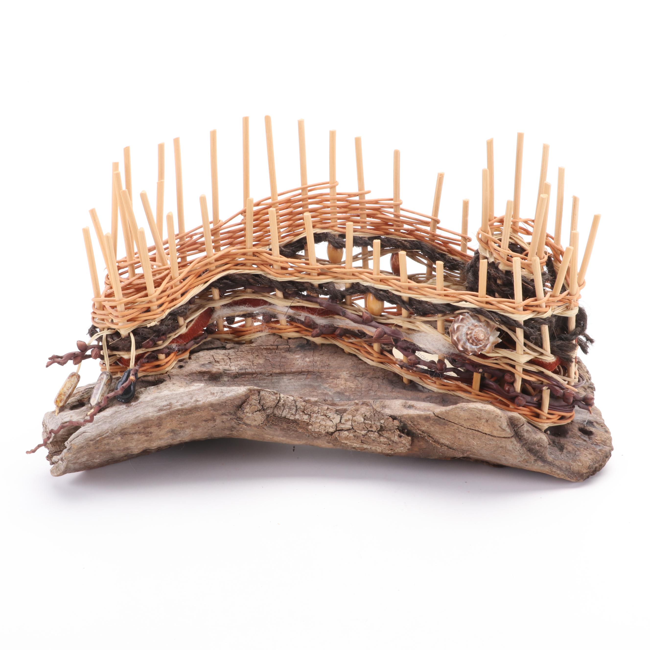 Patricia Yunkes Driftwood and Wicker Sculpture with Burl Toadstools and Fungi