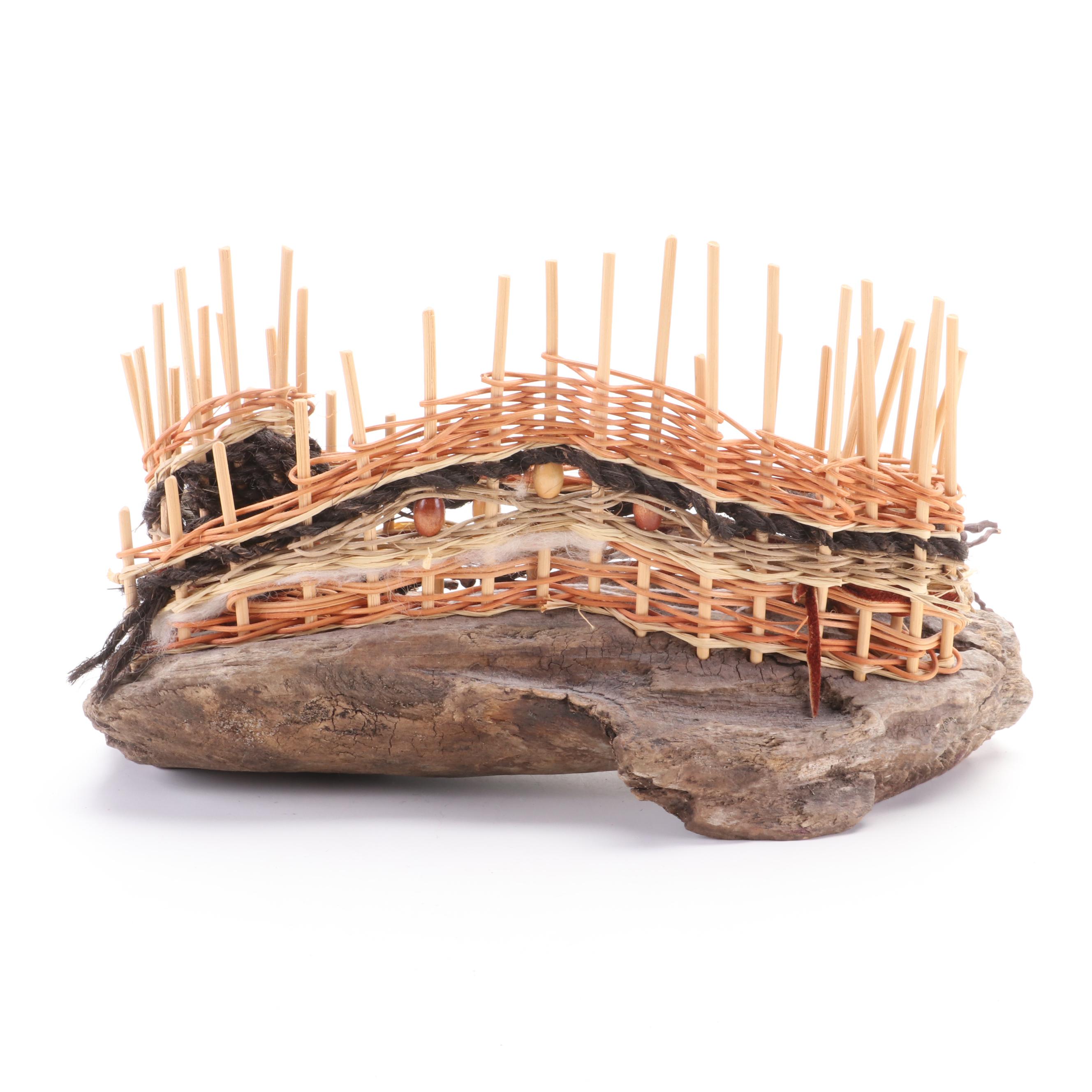 Patricia Yunkes Driftwood and Wicker Sculpture with Burl Toadstools and Fungi