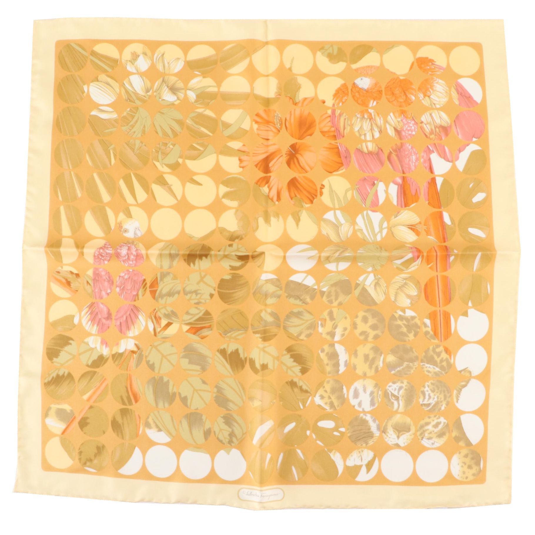 Salvatore Ferragamo Jungle/Dot Print Scarf in Silk Twill with Retail Sleeve
