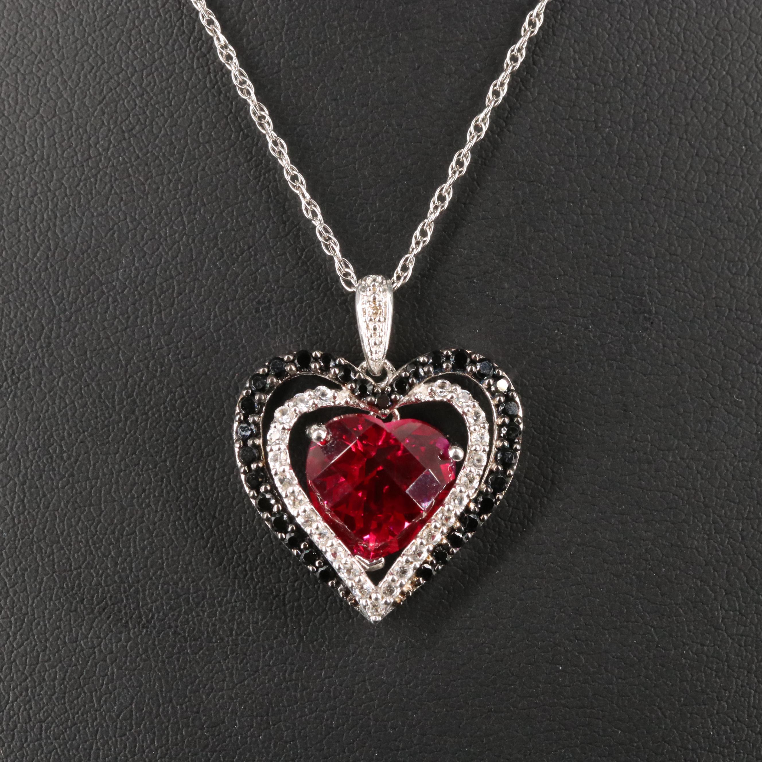 Sterling Silver Ruby, Sapphire, and Spinel Pendant Necklace