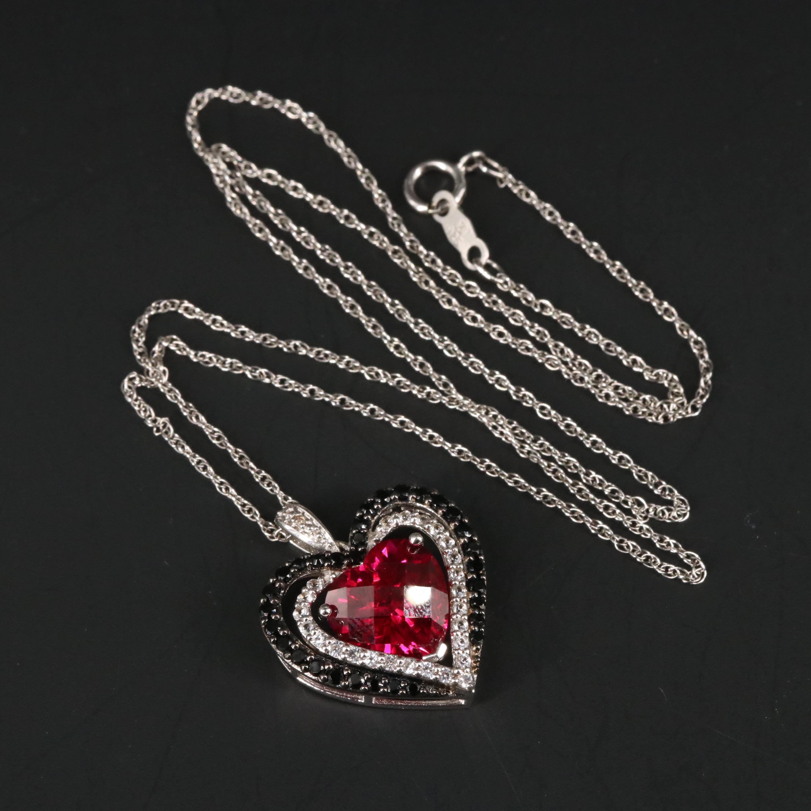 Sterling Silver Ruby, Sapphire, and Spinel Pendant Necklace