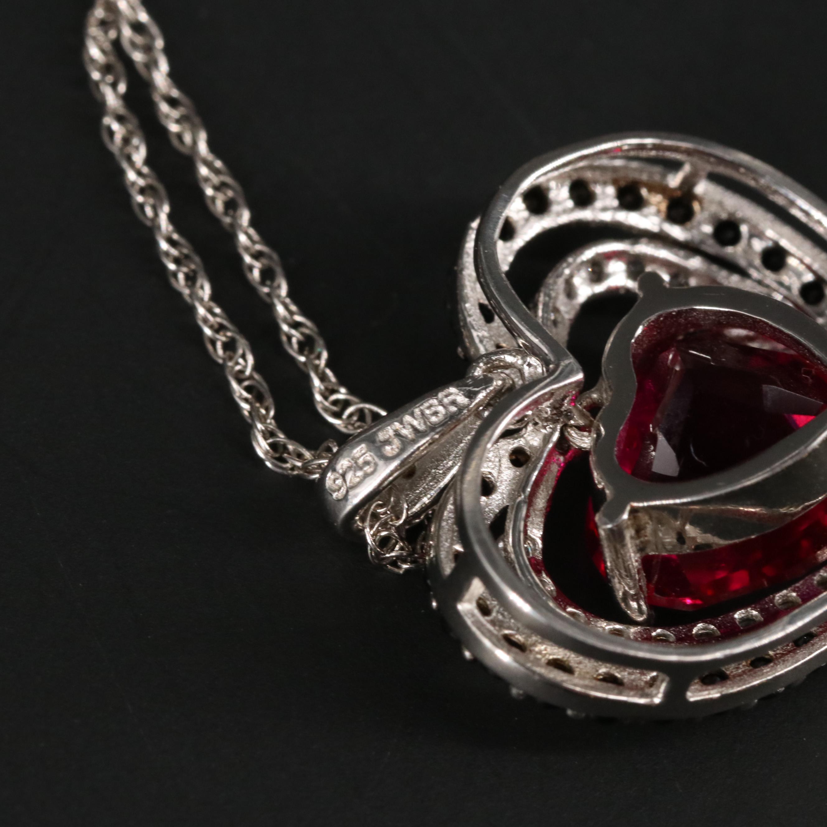 Sterling Silver Ruby, Sapphire, and Spinel Pendant Necklace