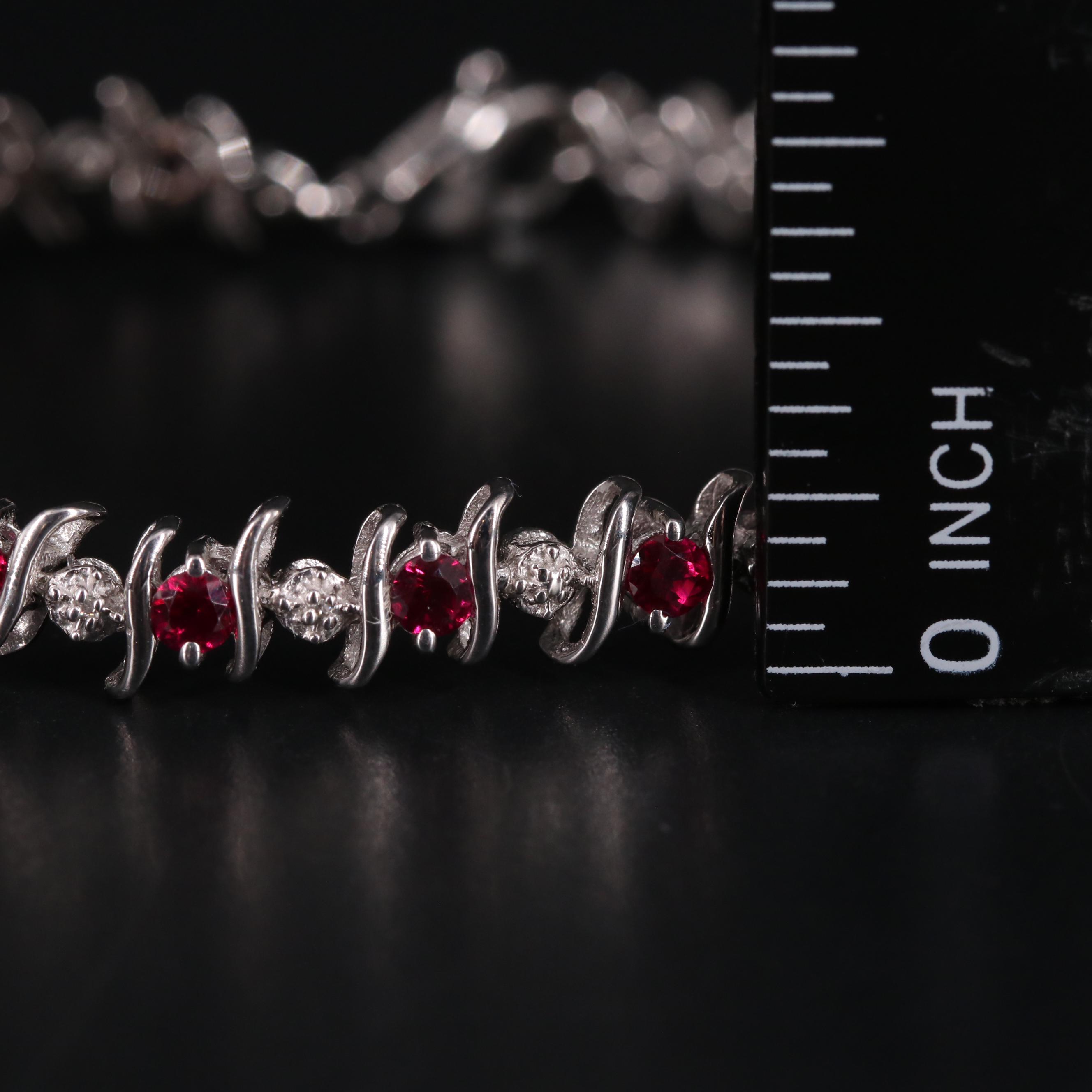 Sterling Silver Ruby and Diamond Bracelet