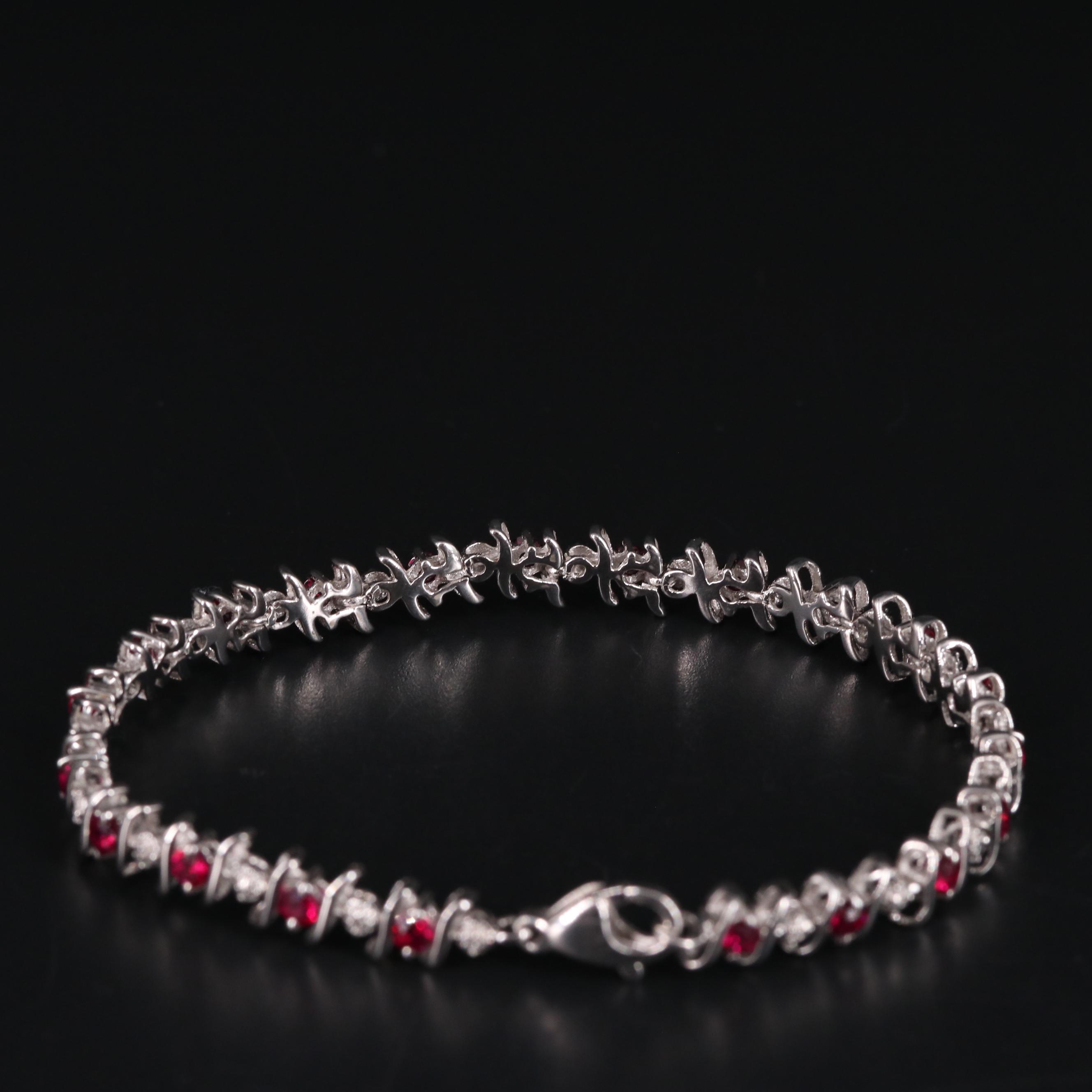 Sterling Silver Ruby and Diamond Bracelet