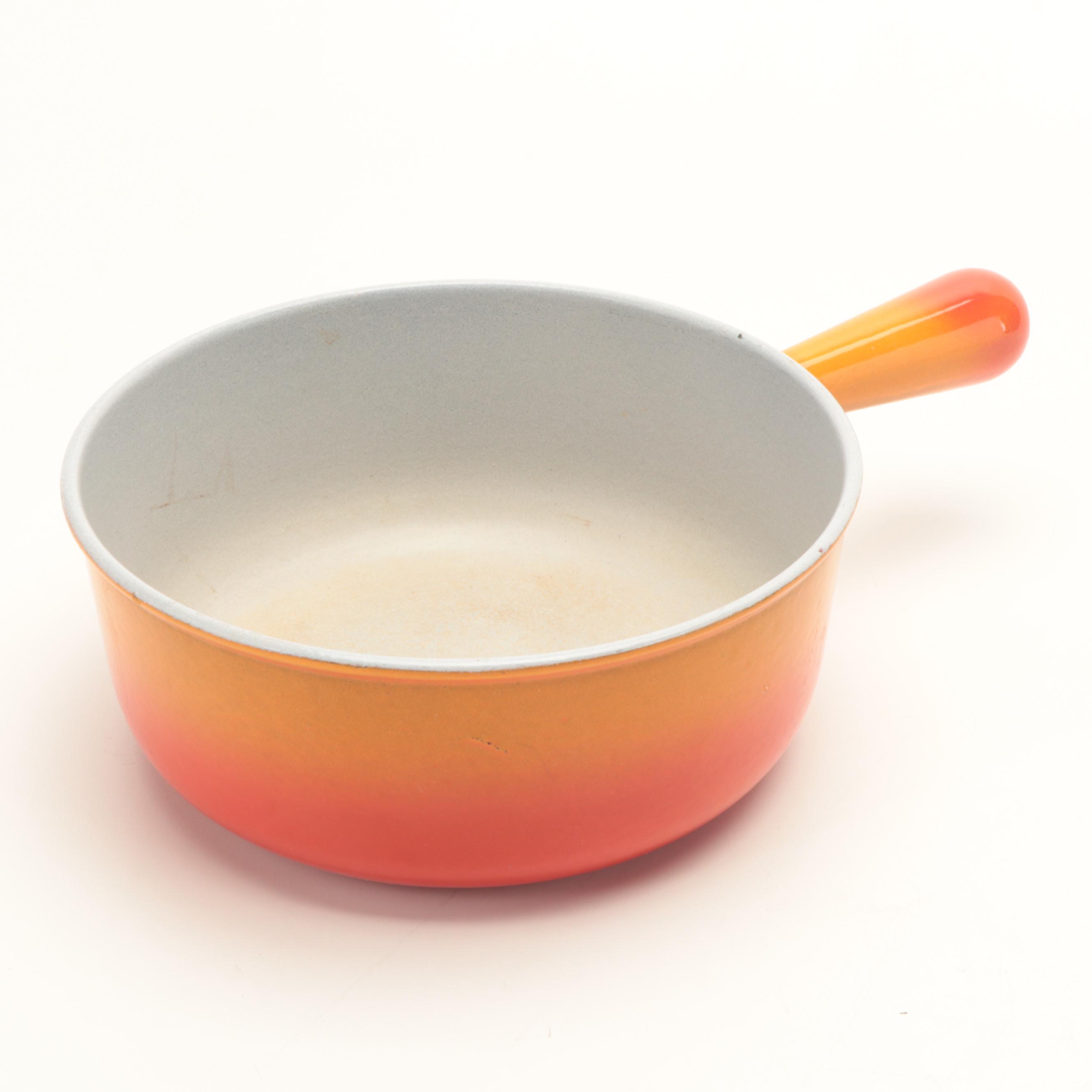 Le Creuset and Cousances French Enameled Cast Iron Pans and Ceramic Cruet