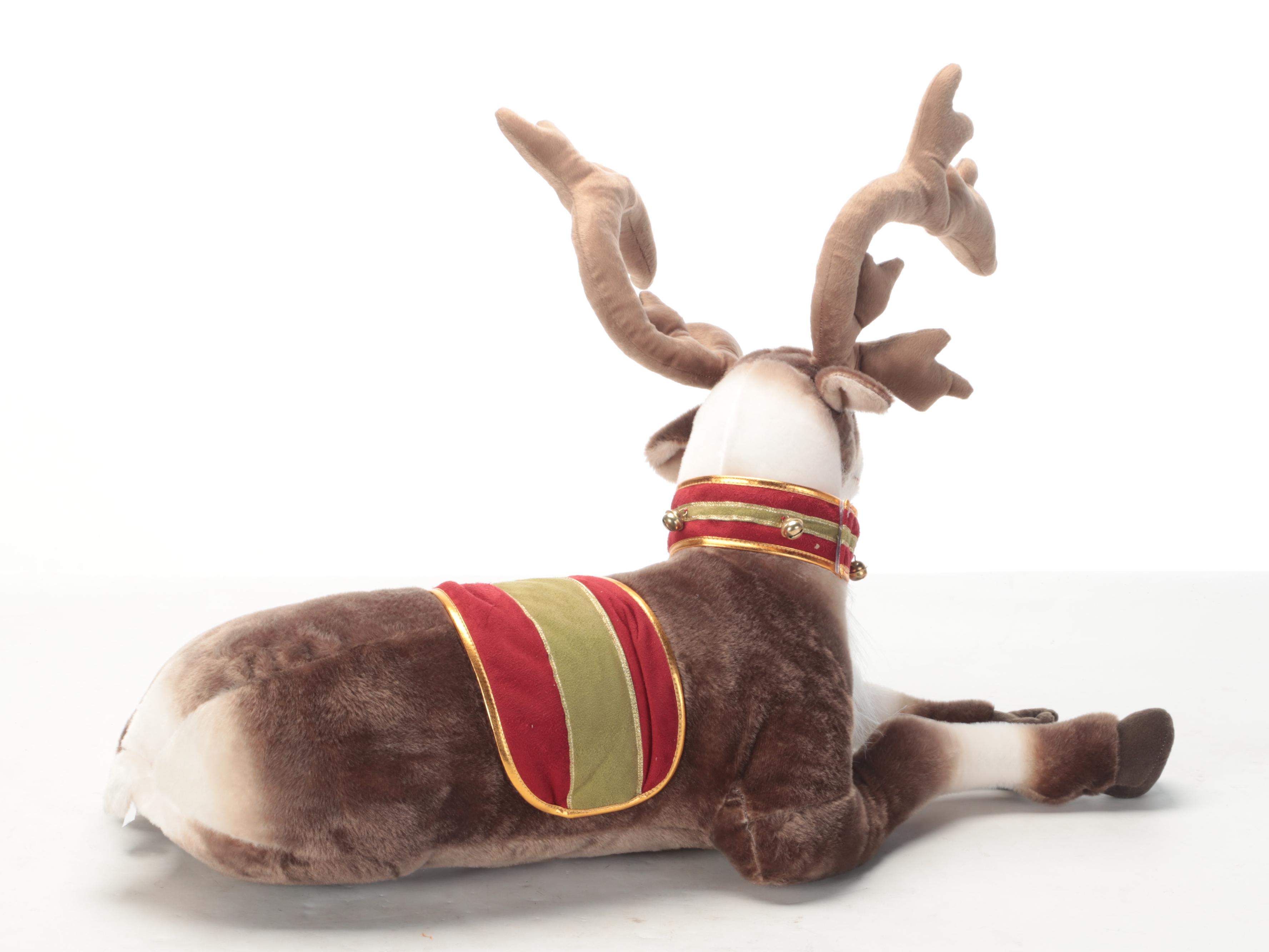 Reindeer Plush Decoration with EnVogue Christmas Snowflake Accent Pillows