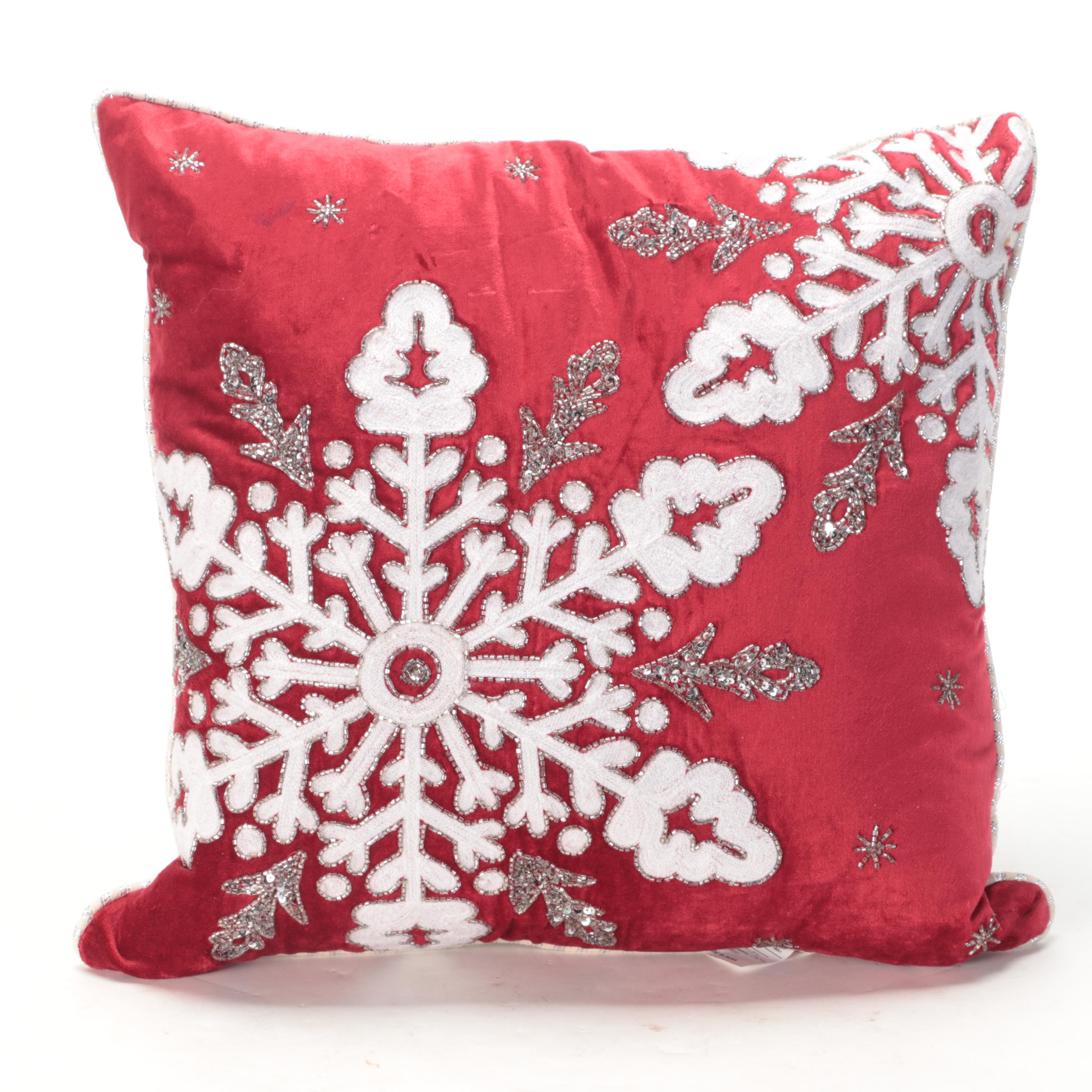 Reindeer Plush Decoration with EnVogue Christmas Snowflake Accent Pillows