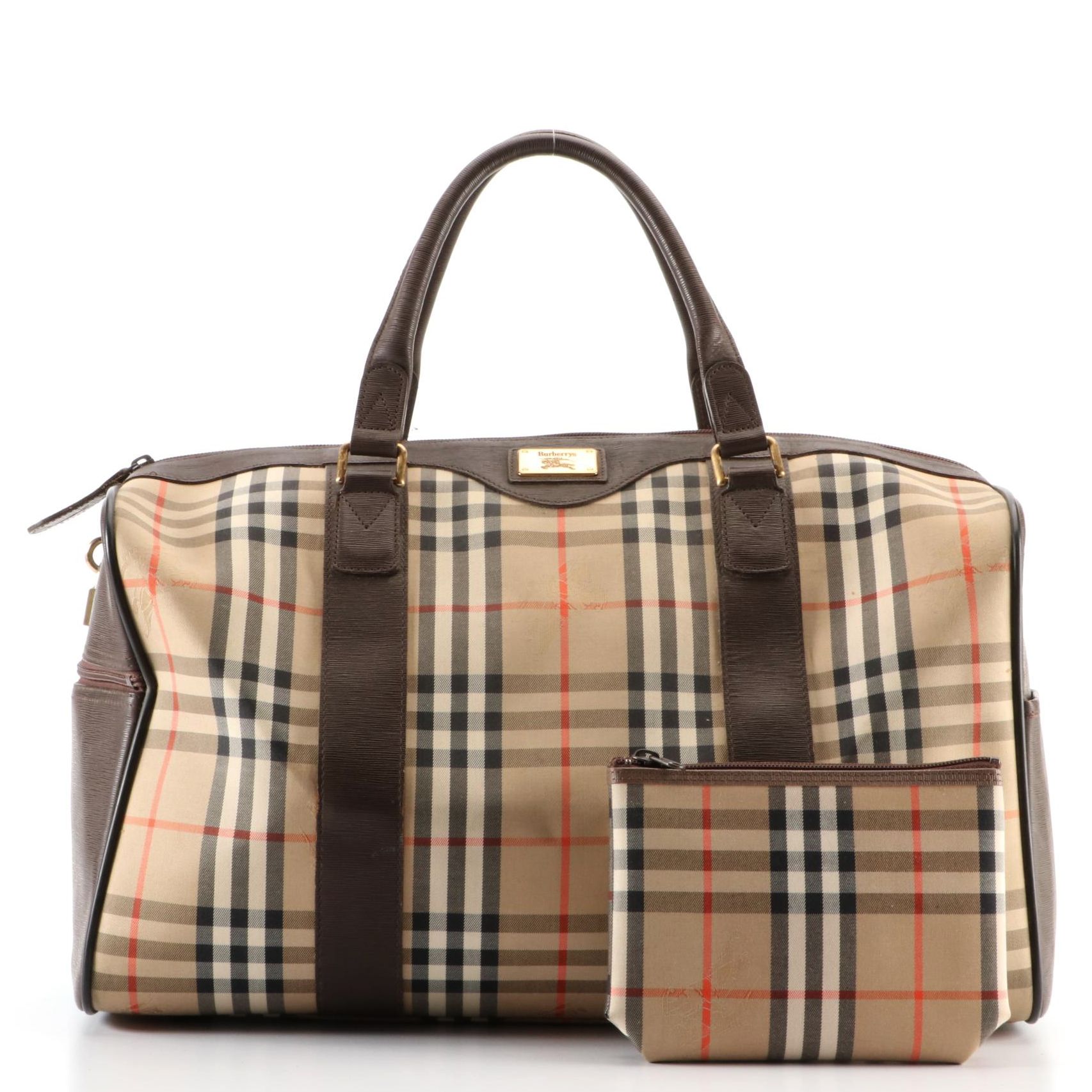 Burberrys Medium Travel Bag and Zip Pouch in Haymarket Check Gabardine/Leather