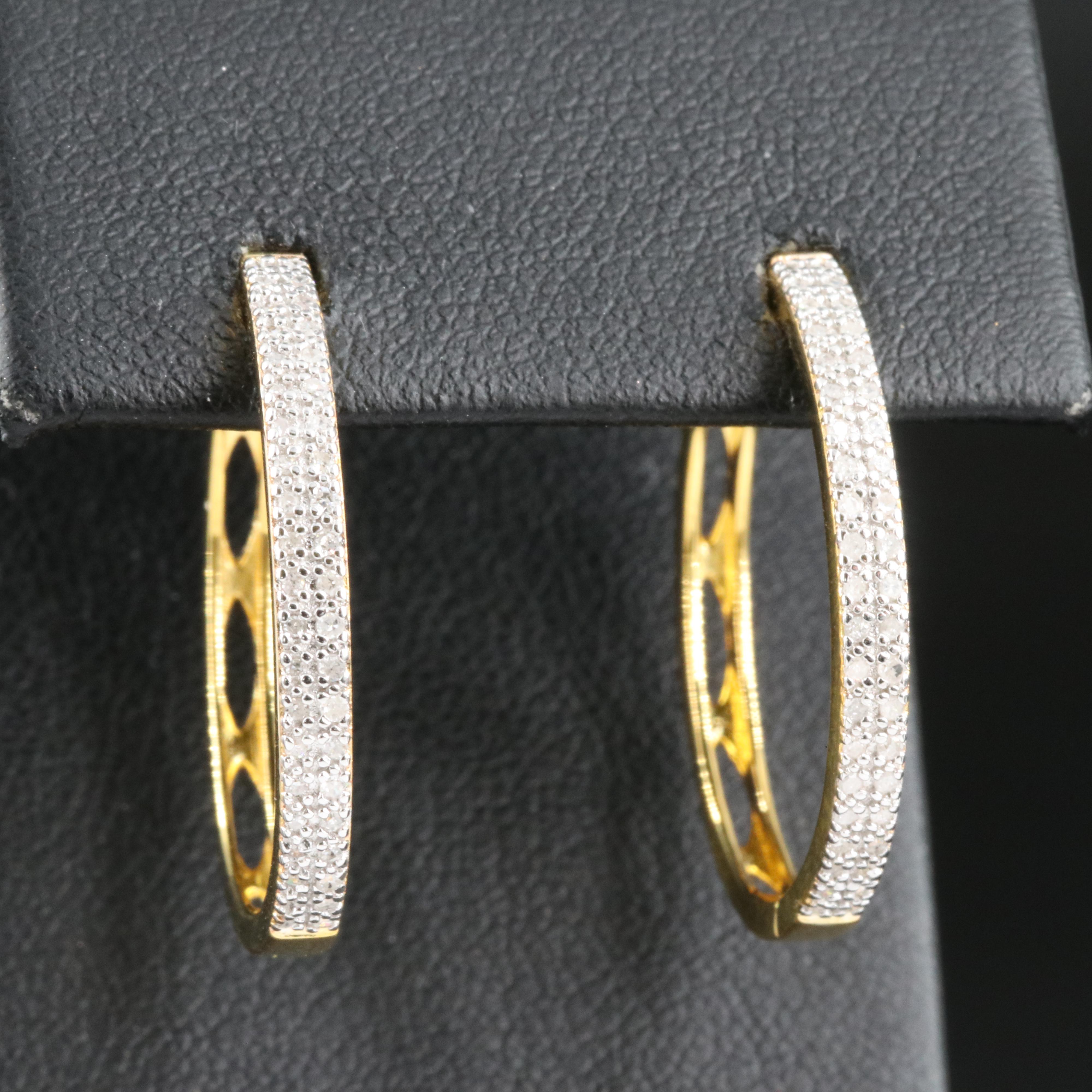 Sterling Diamond Square Edge Hoop Earrings