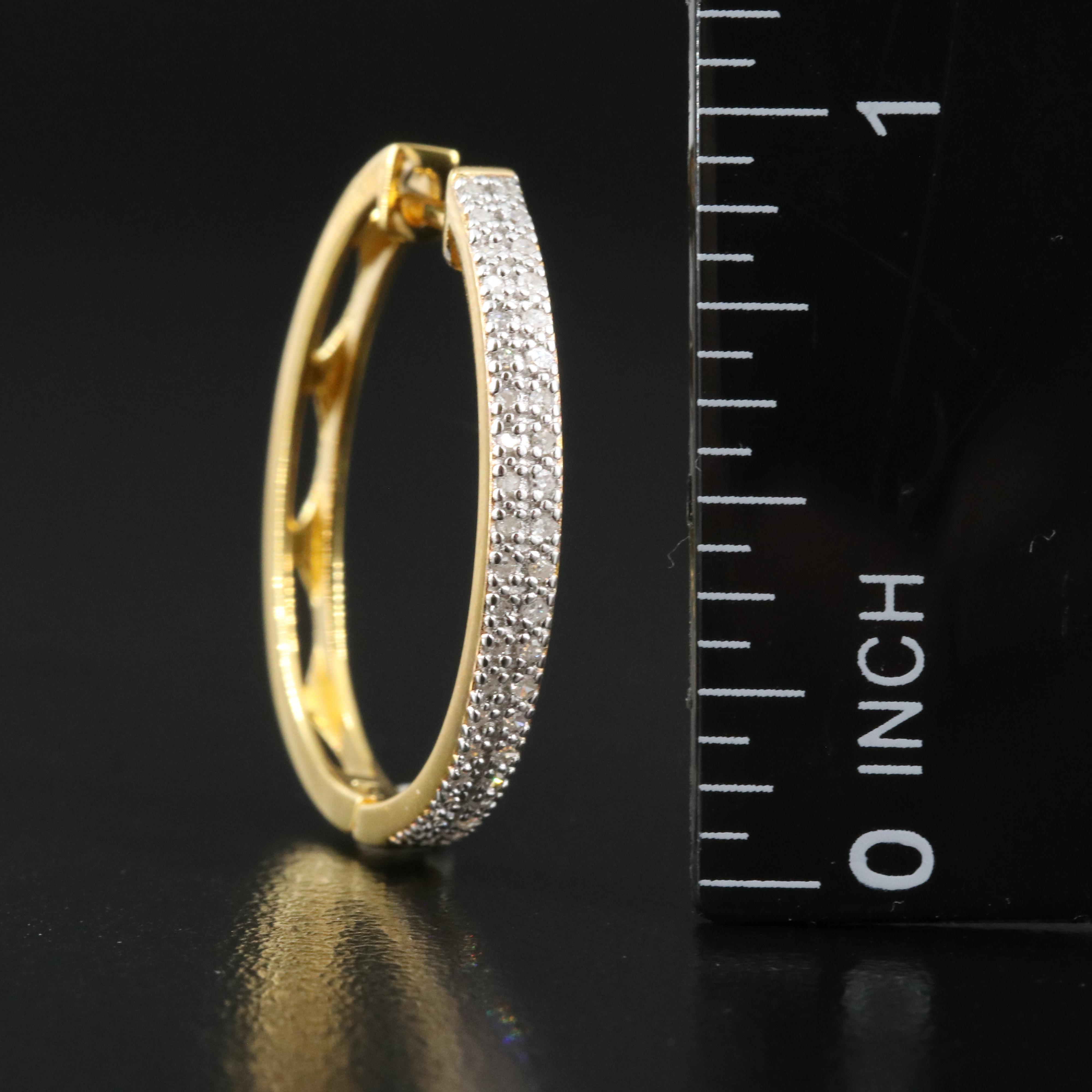 Sterling Diamond Square Edge Hoop Earrings