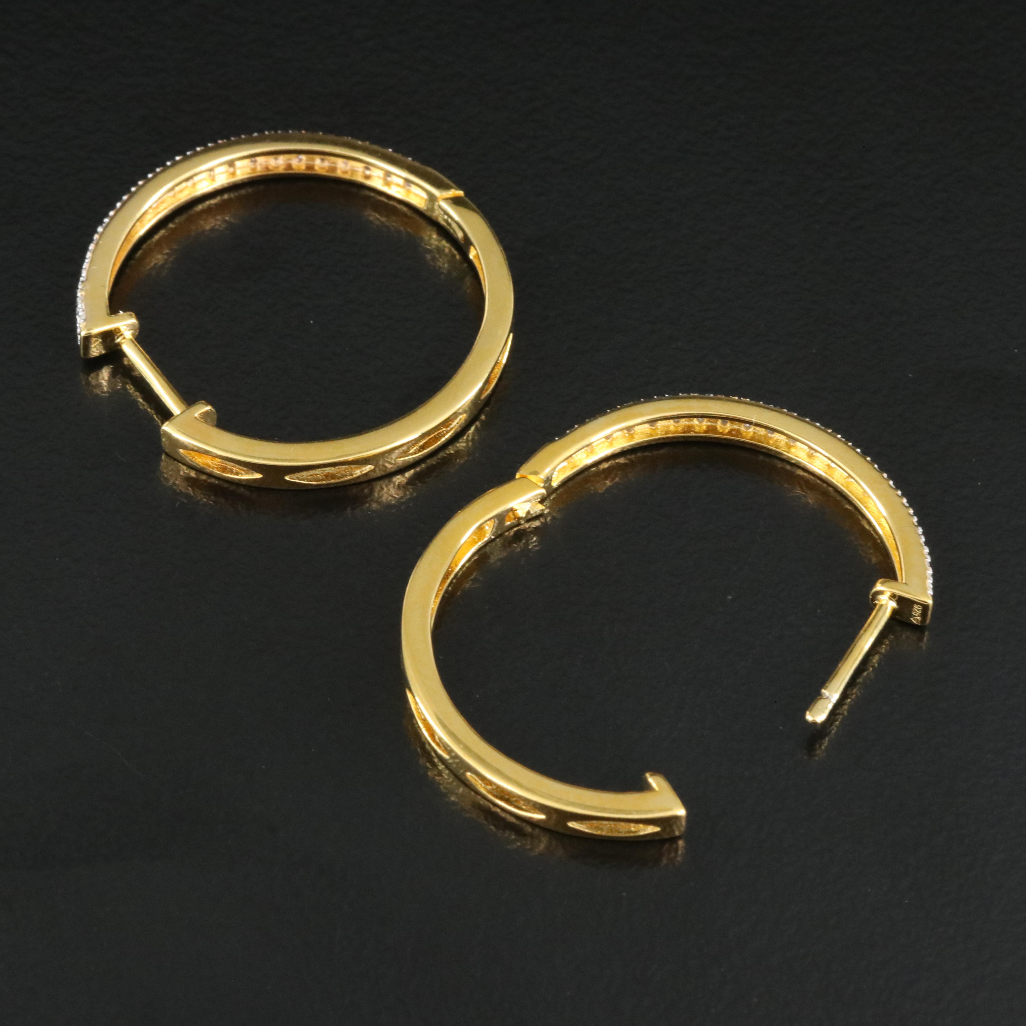 Sterling Diamond Square Edge Hoop Earrings