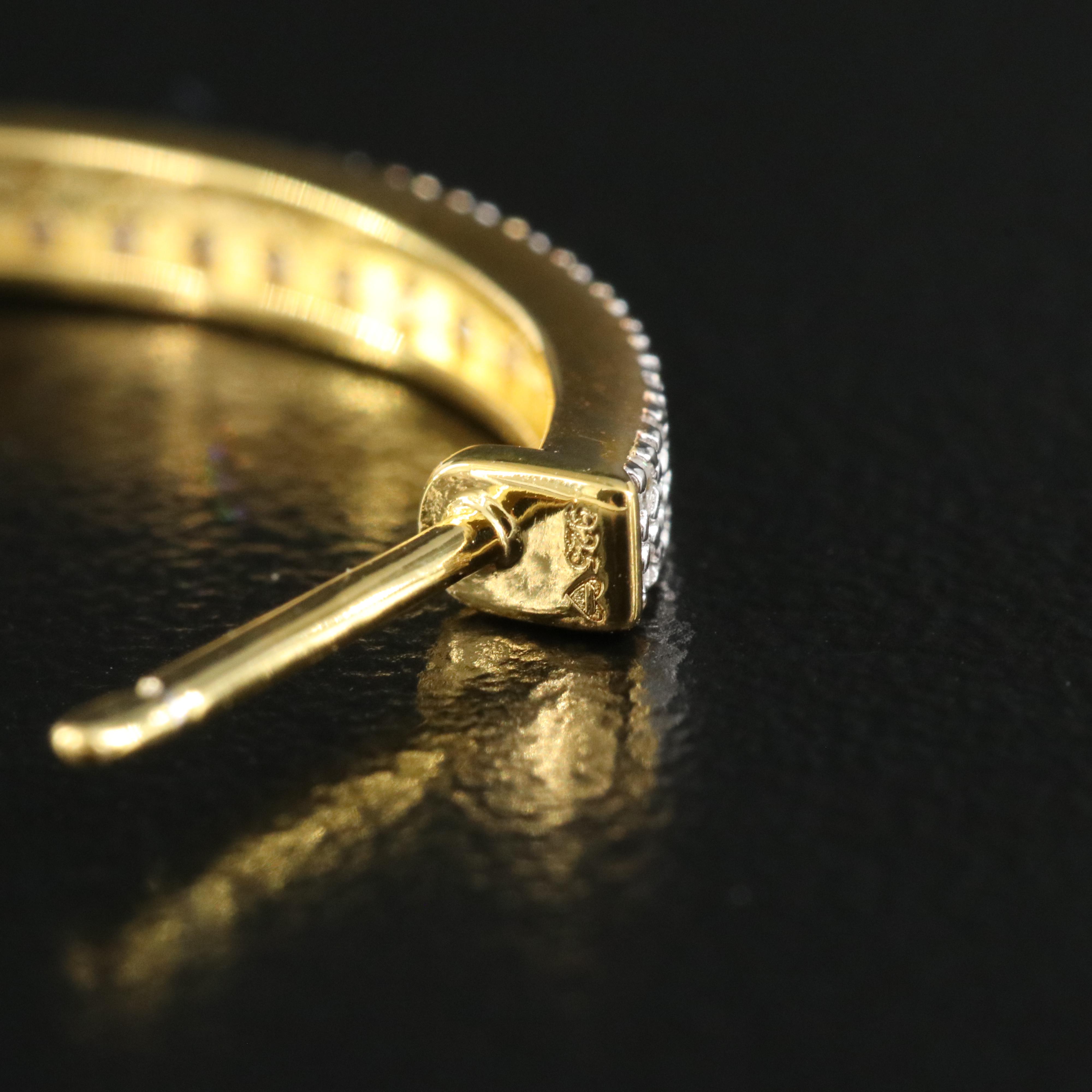 Sterling Diamond Square Edge Hoop Earrings