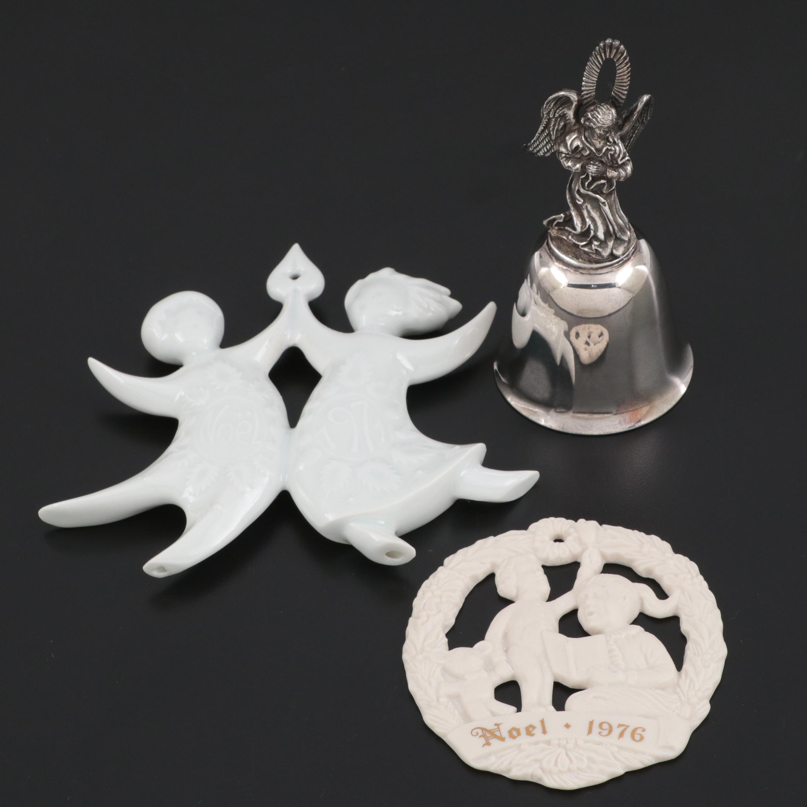 Danbury Mint 1974 Christmas Bell with Porcelain Ornaments