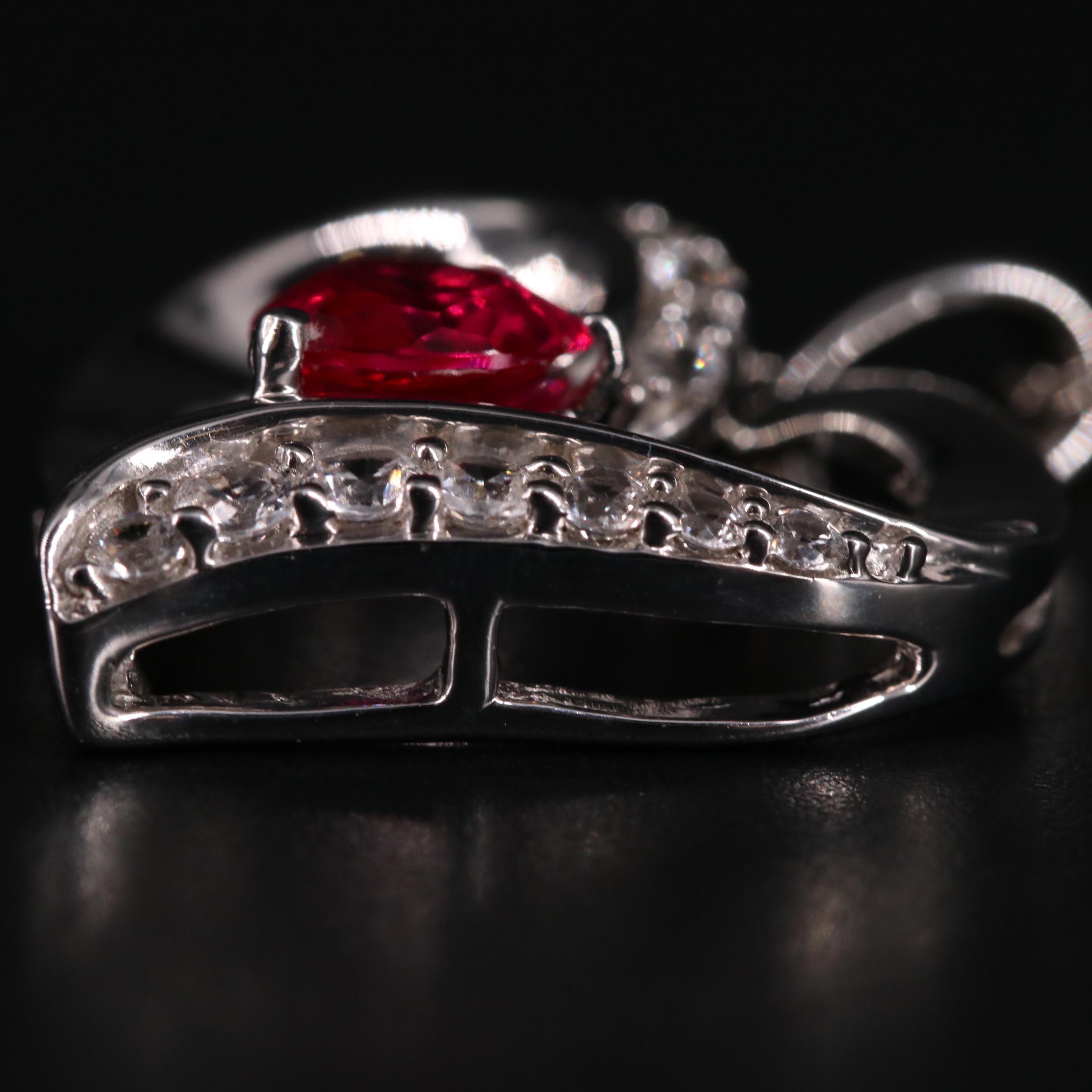 Sterling Silver with Ruby and White Sapphire Heart Pendant Necklace