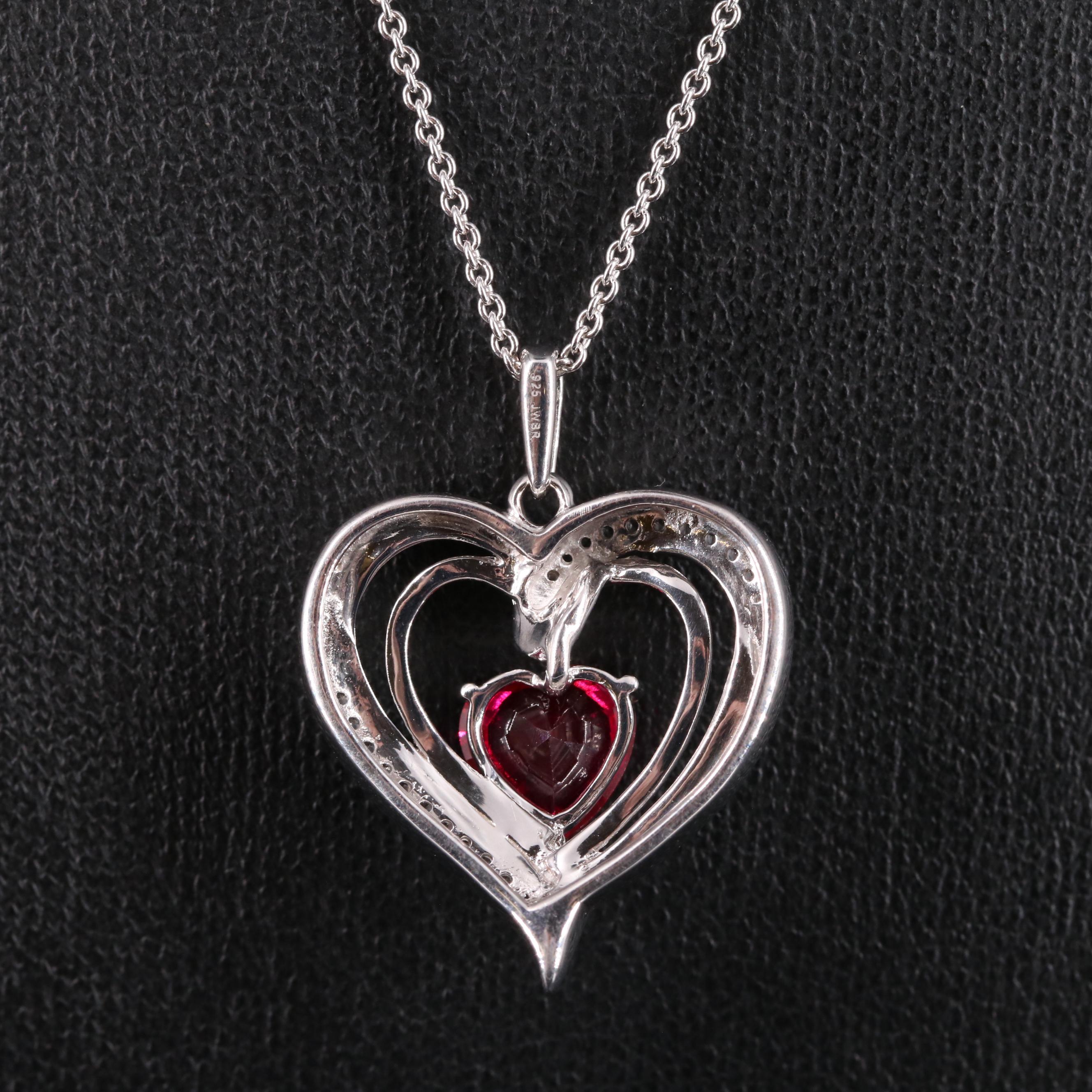 Sterling Silver Ruby and White Sapphire Heart Pendant Necklace
