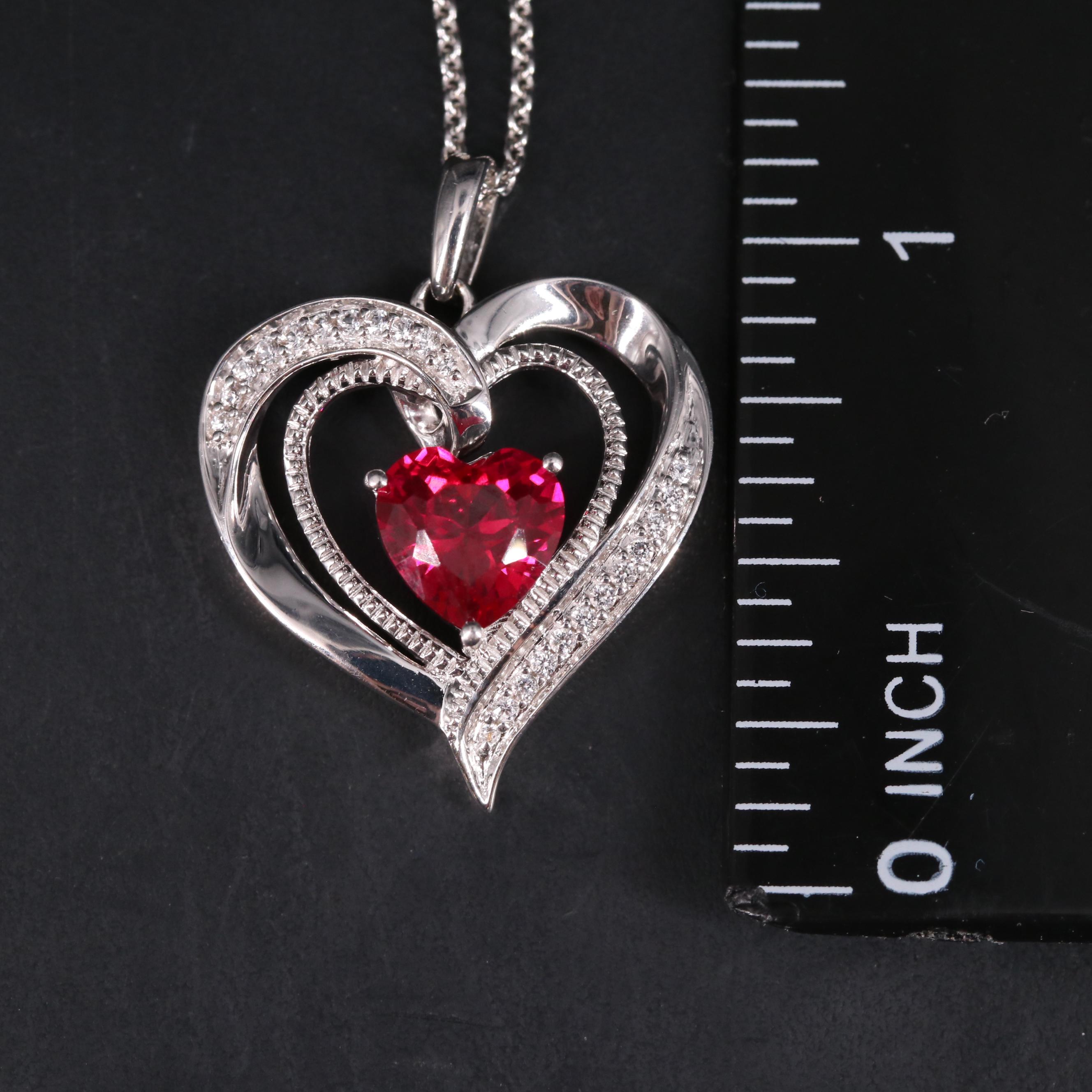 Sterling Silver Ruby and White Sapphire Heart Pendant Necklace