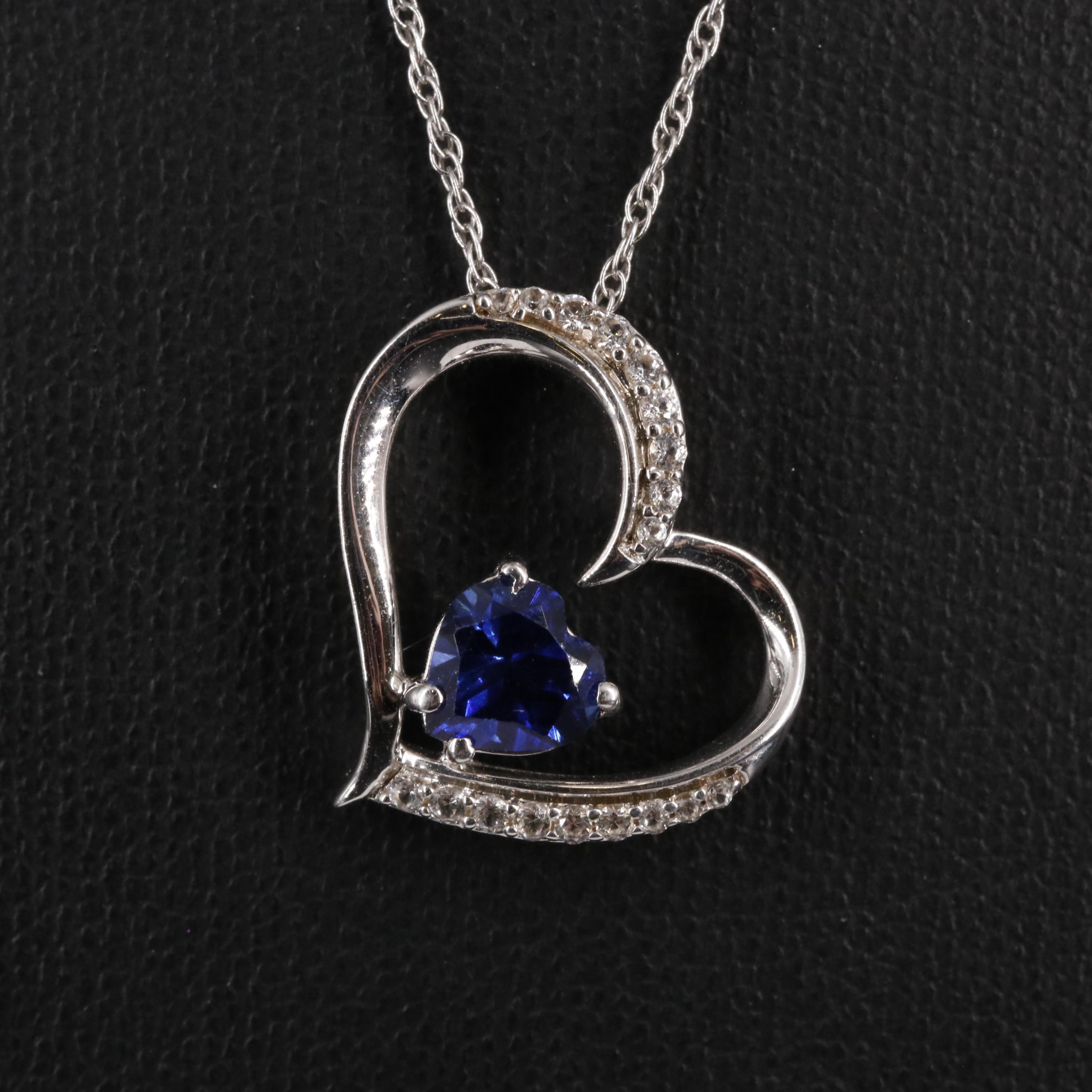 Sterling Sapphire Heart Pendant Necklace
