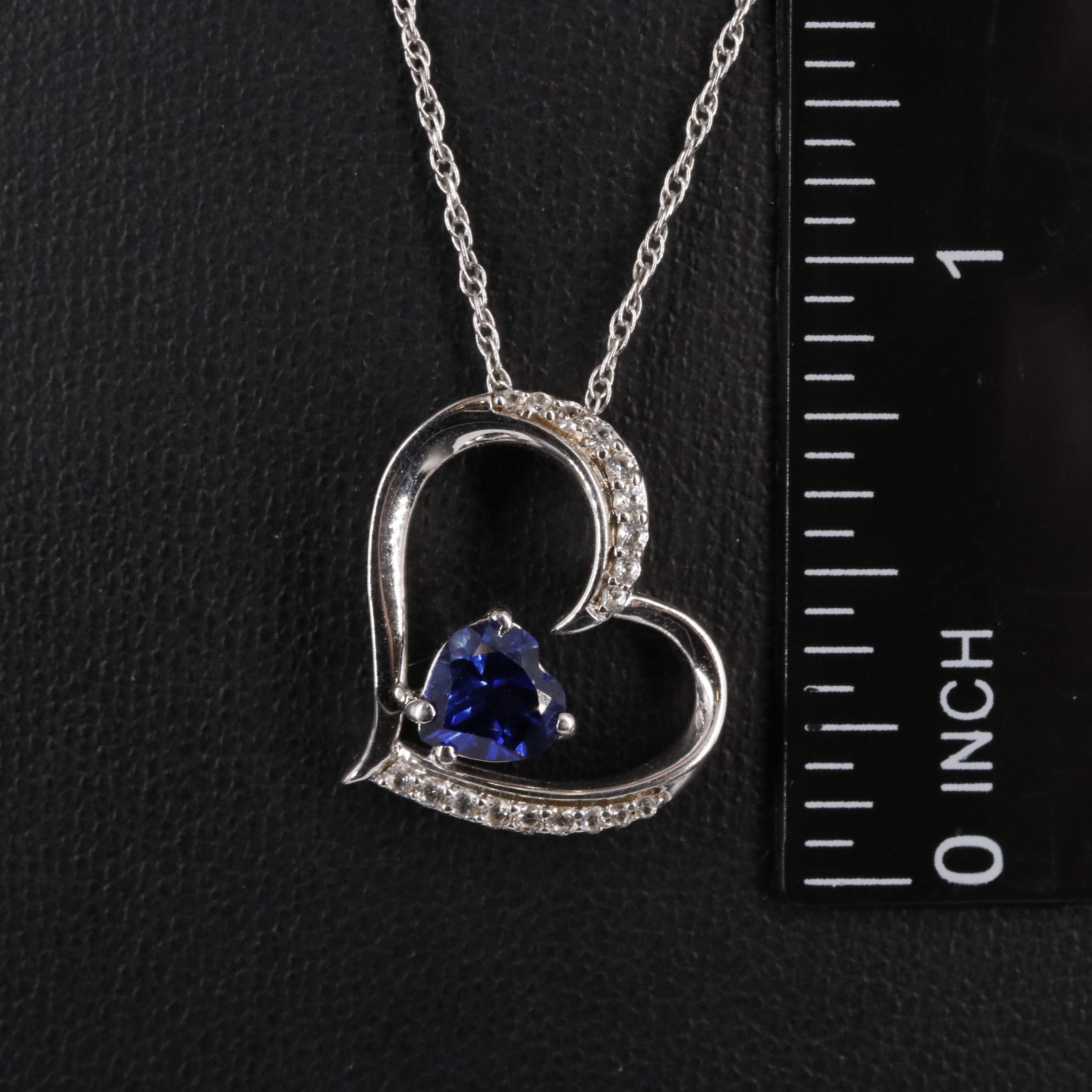 Sterling Sapphire Heart Pendant Necklace