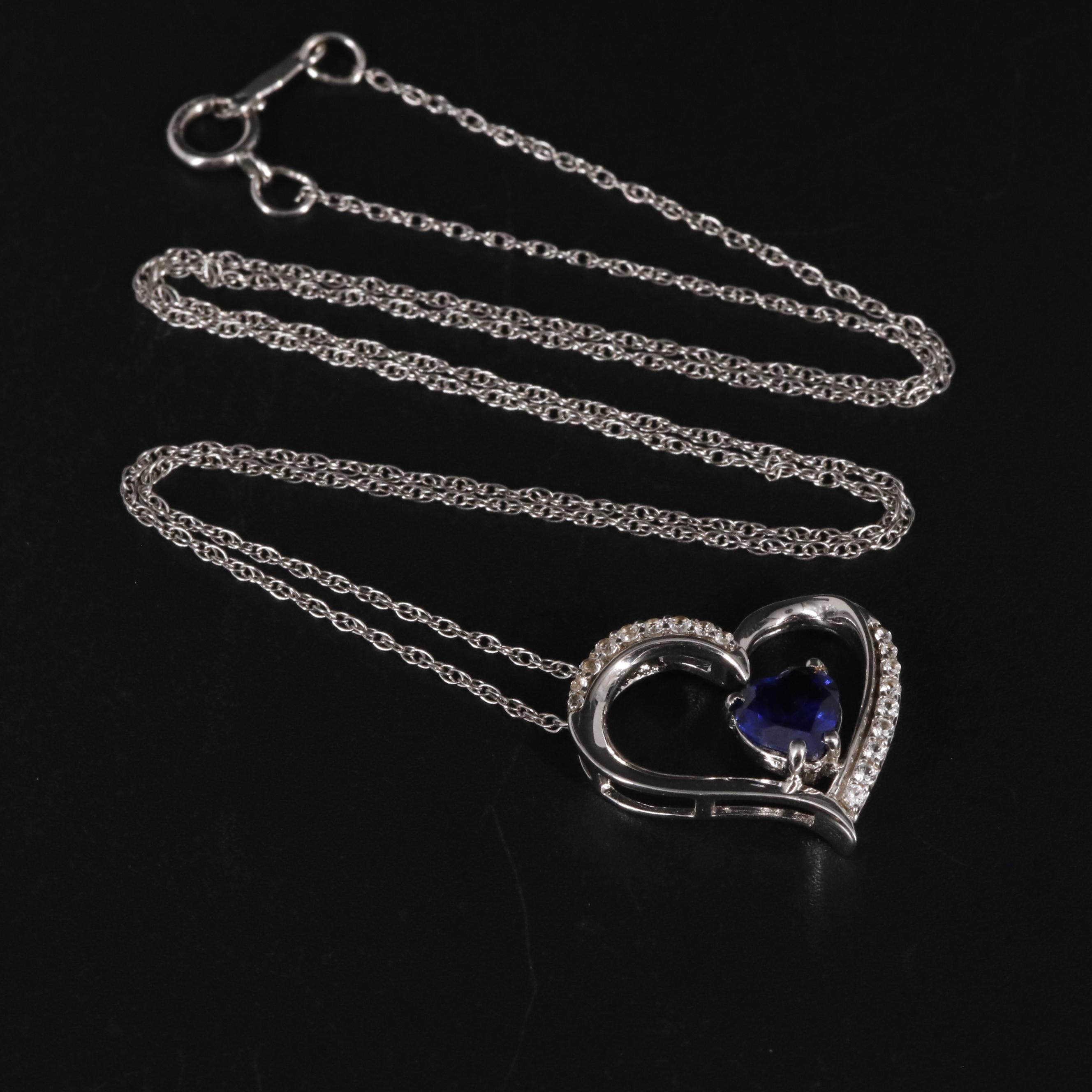 Sterling Sapphire Heart Pendant Necklace