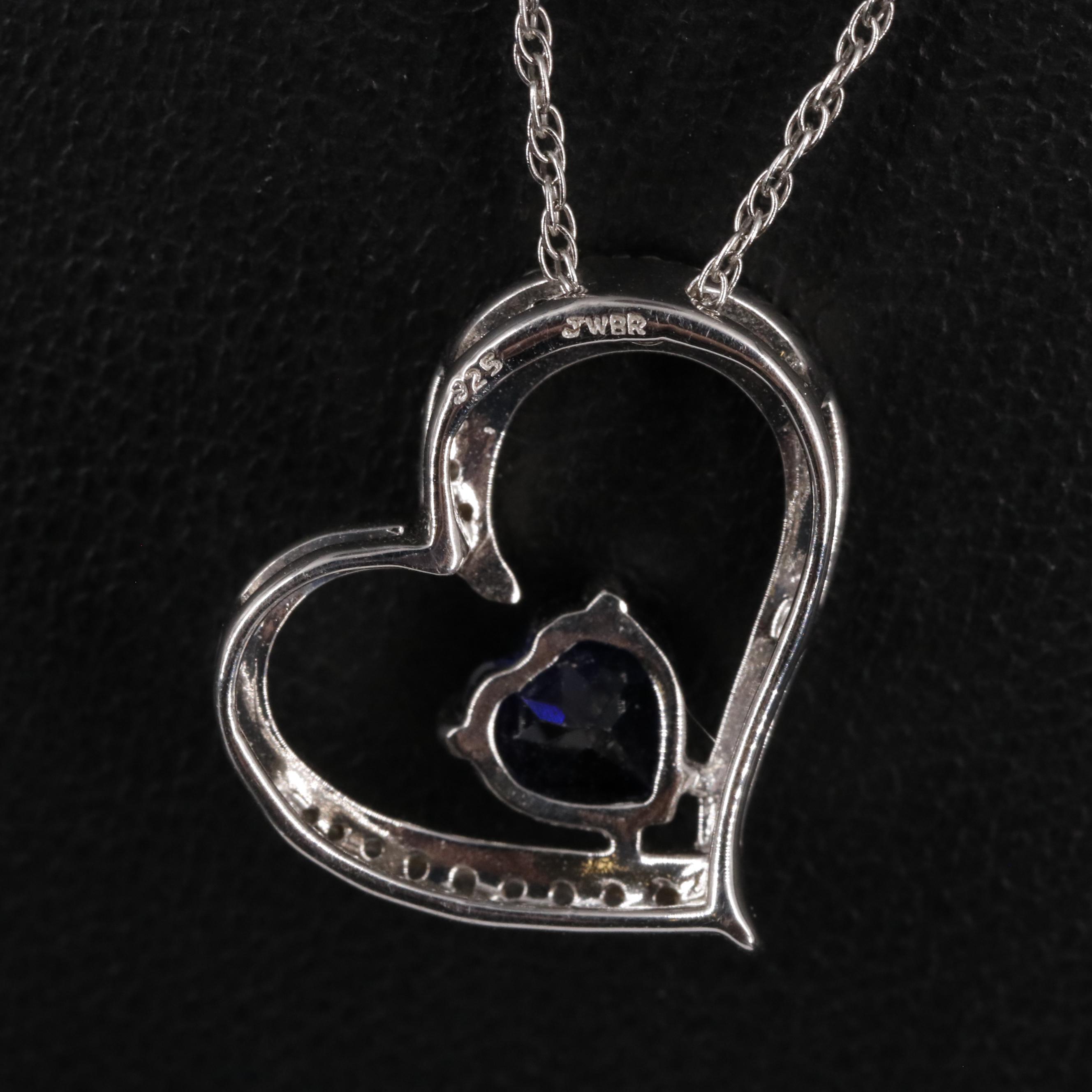 Sterling Sapphire Heart Pendant Necklace