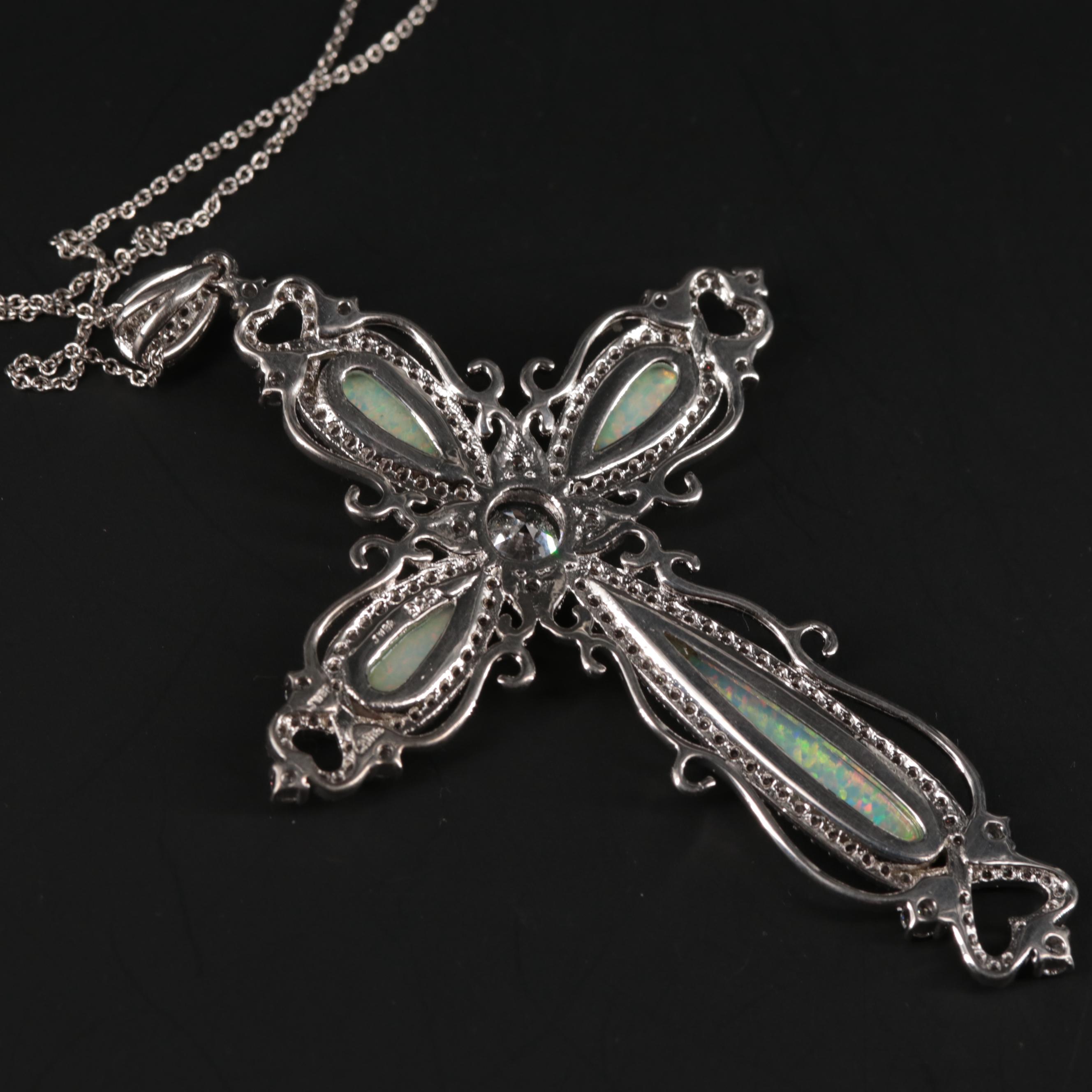 Sterling Silver Opal and Cubic Zarconia