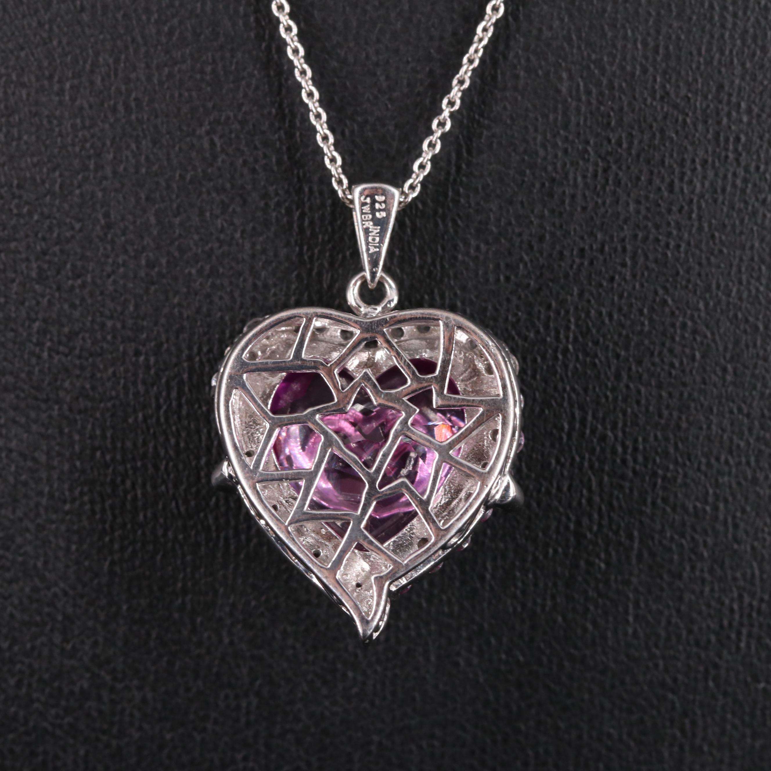 Sterling Silver Ruby with White Sapphire "Mom" Heart Pendant Necklace