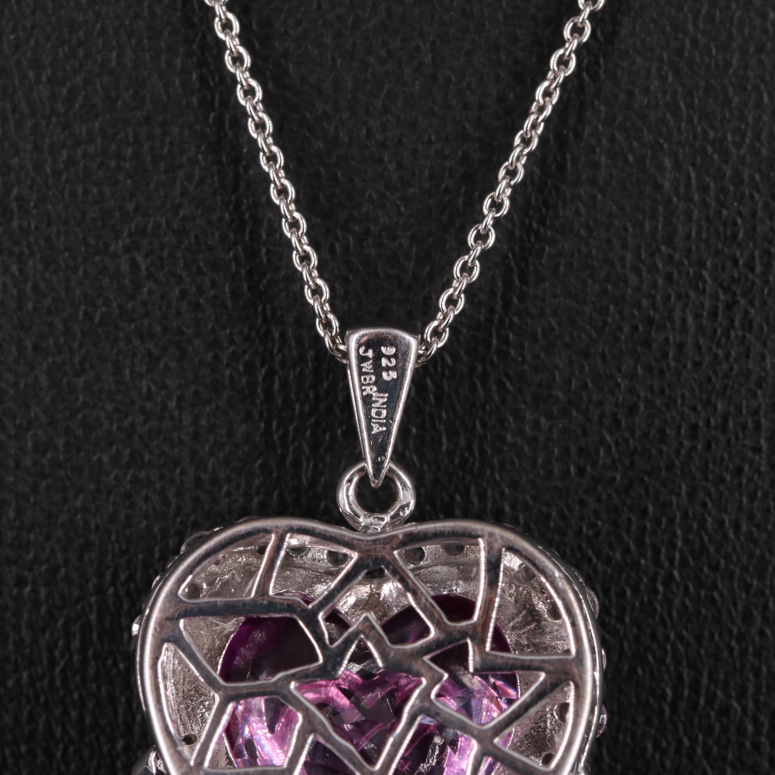 Sterling Silver Ruby with White Sapphire "Mom" Heart Pendant Necklace
