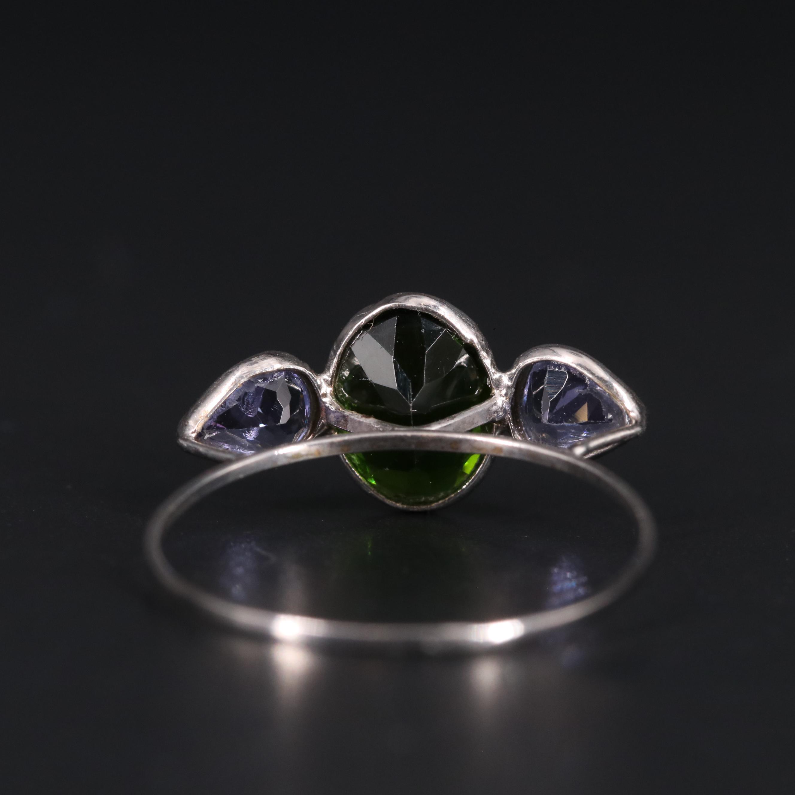 14K Chrome Diopside and Tanzanite Three Stone Ring