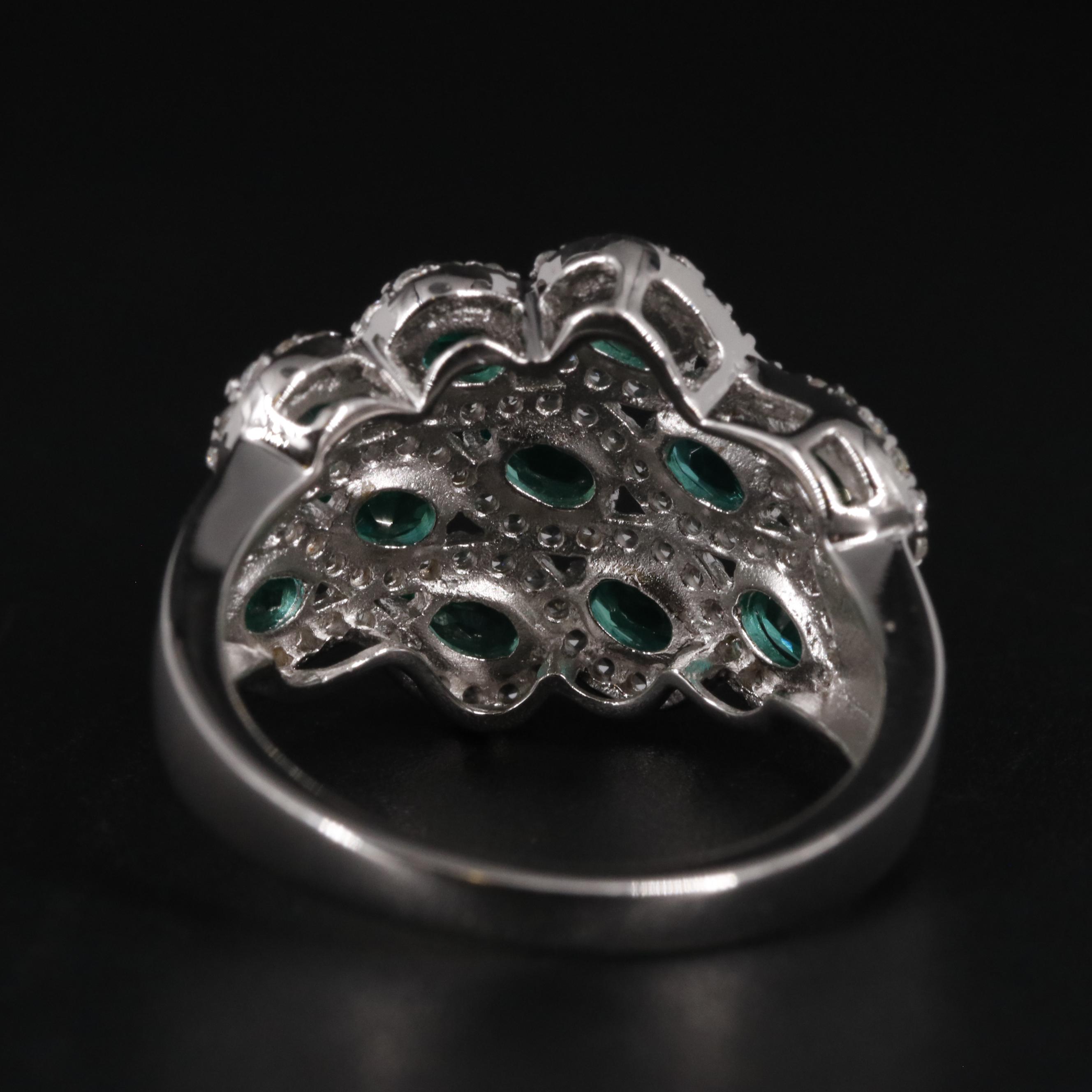 Sterling Emerald and Sapphire Cluster Ring