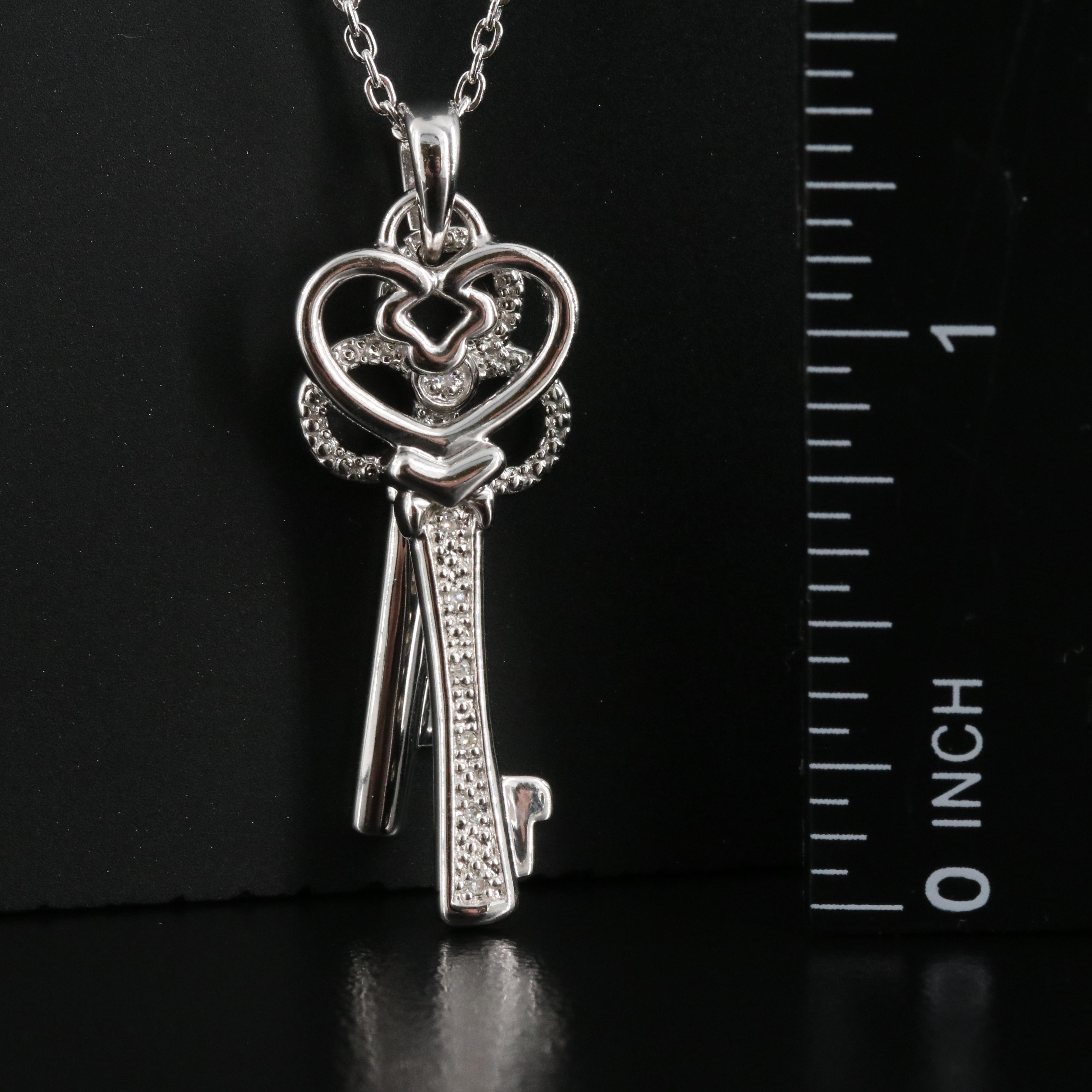 Sterling Diamond Skeleton Keys Pendant Necklace