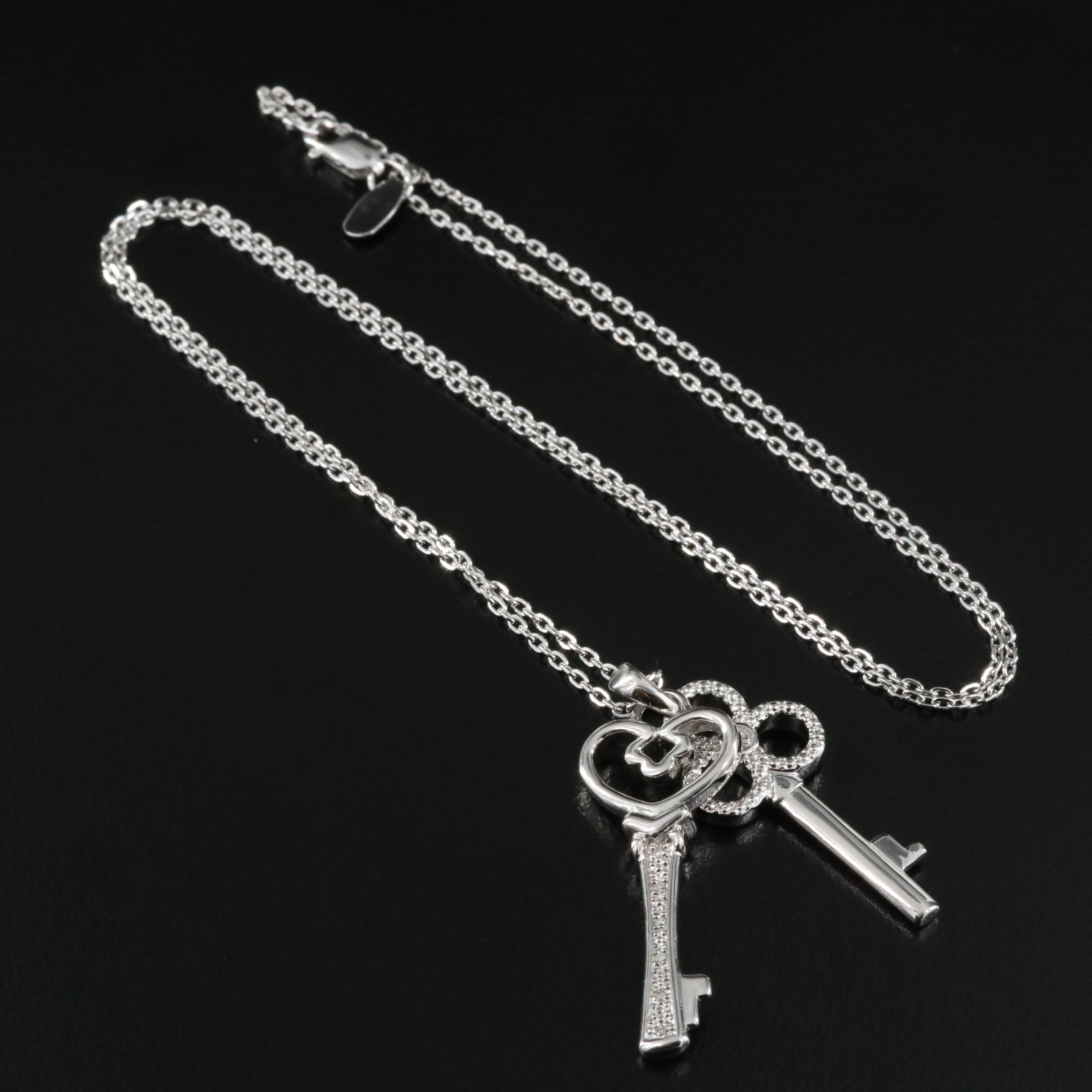 Sterling Diamond Skeleton Keys Pendant Necklace