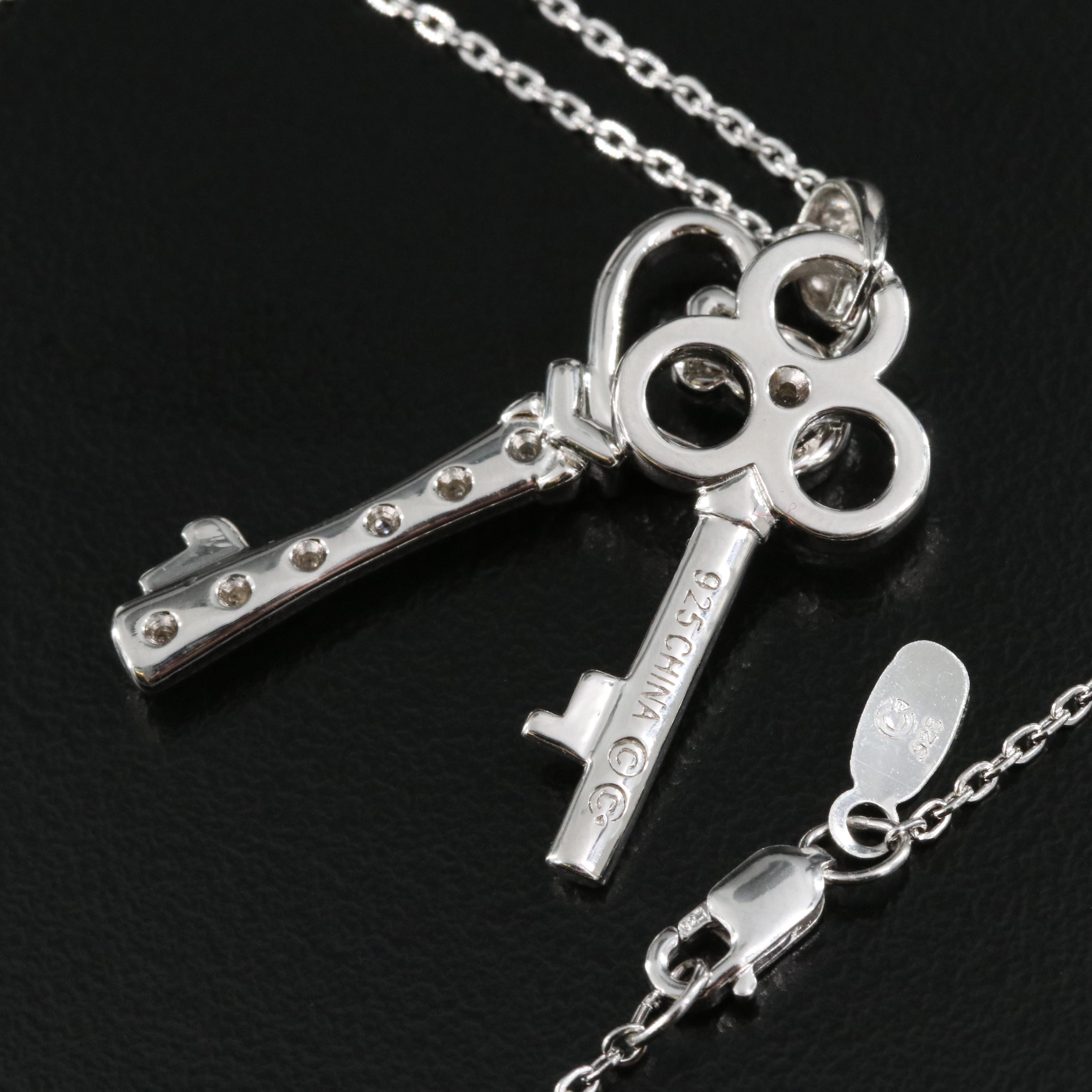 Sterling Diamond Skeleton Keys Pendant Necklace