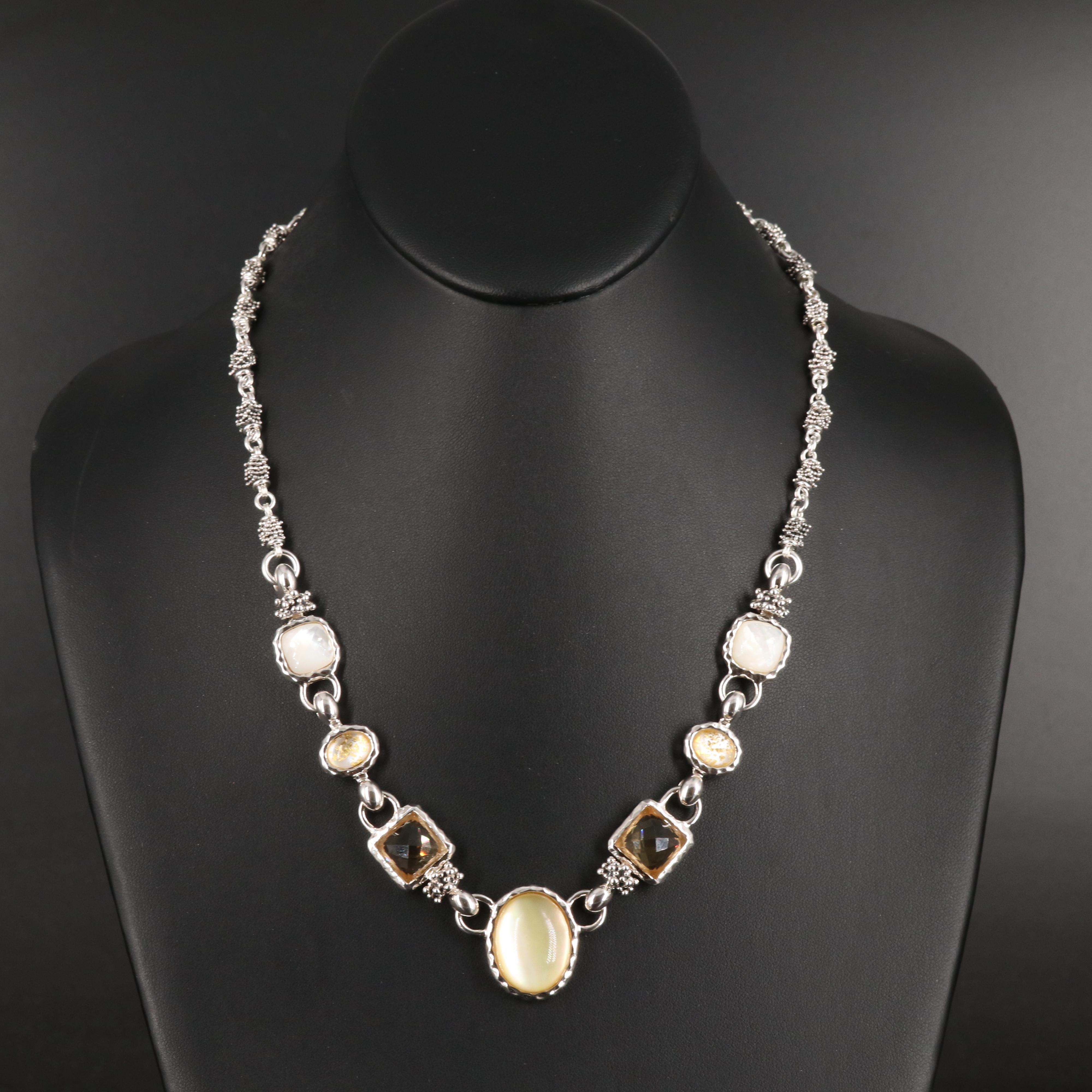 Michael Dawkins Sterling Citrine, Mother-of-Pearl and Quartz Necklace